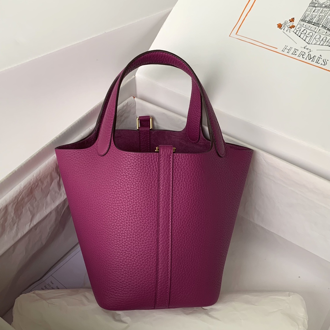 Hermes Picotin P18 Clemence Leather Magnolia PHW purple pink