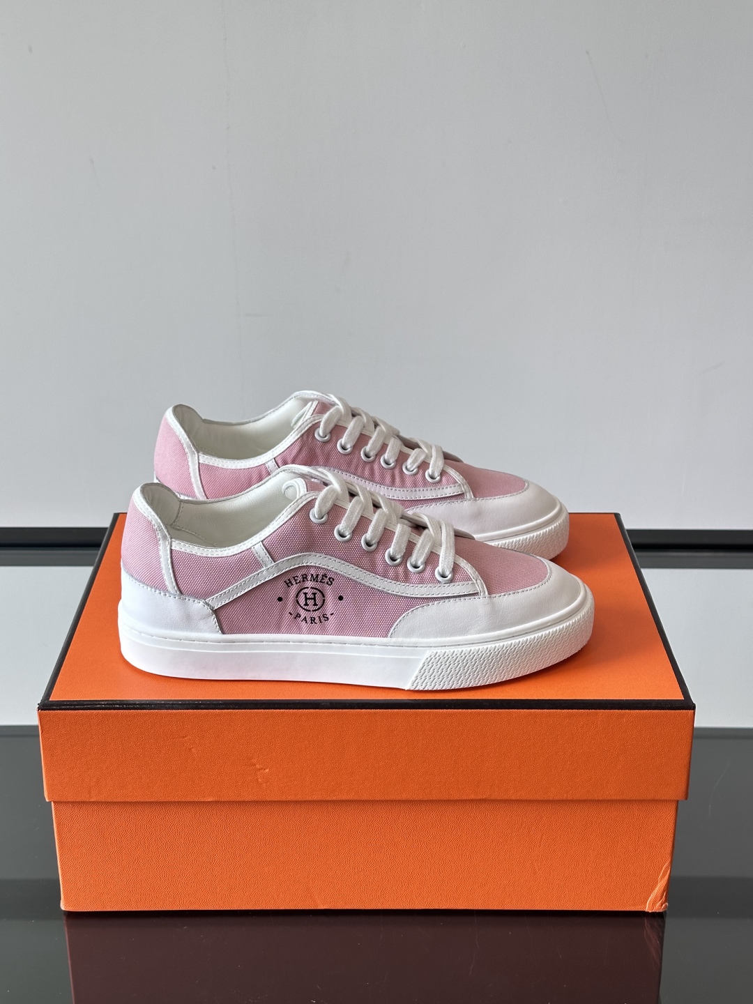 white Hermès Pink Canvas Sneakers - Hermès Pink Canvas Sneakers