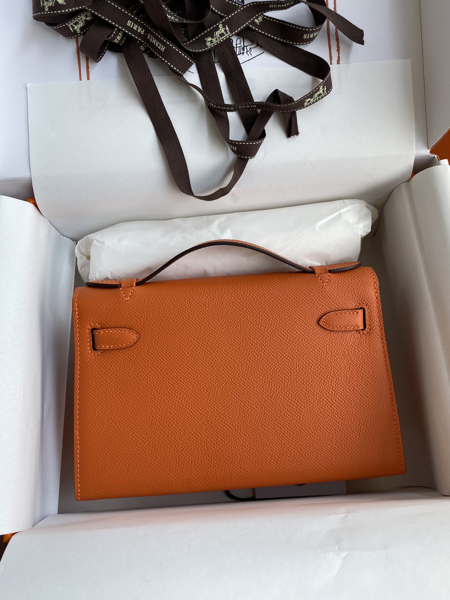 HERMES Swift Kelly Pochette Clutch Menthe Orange