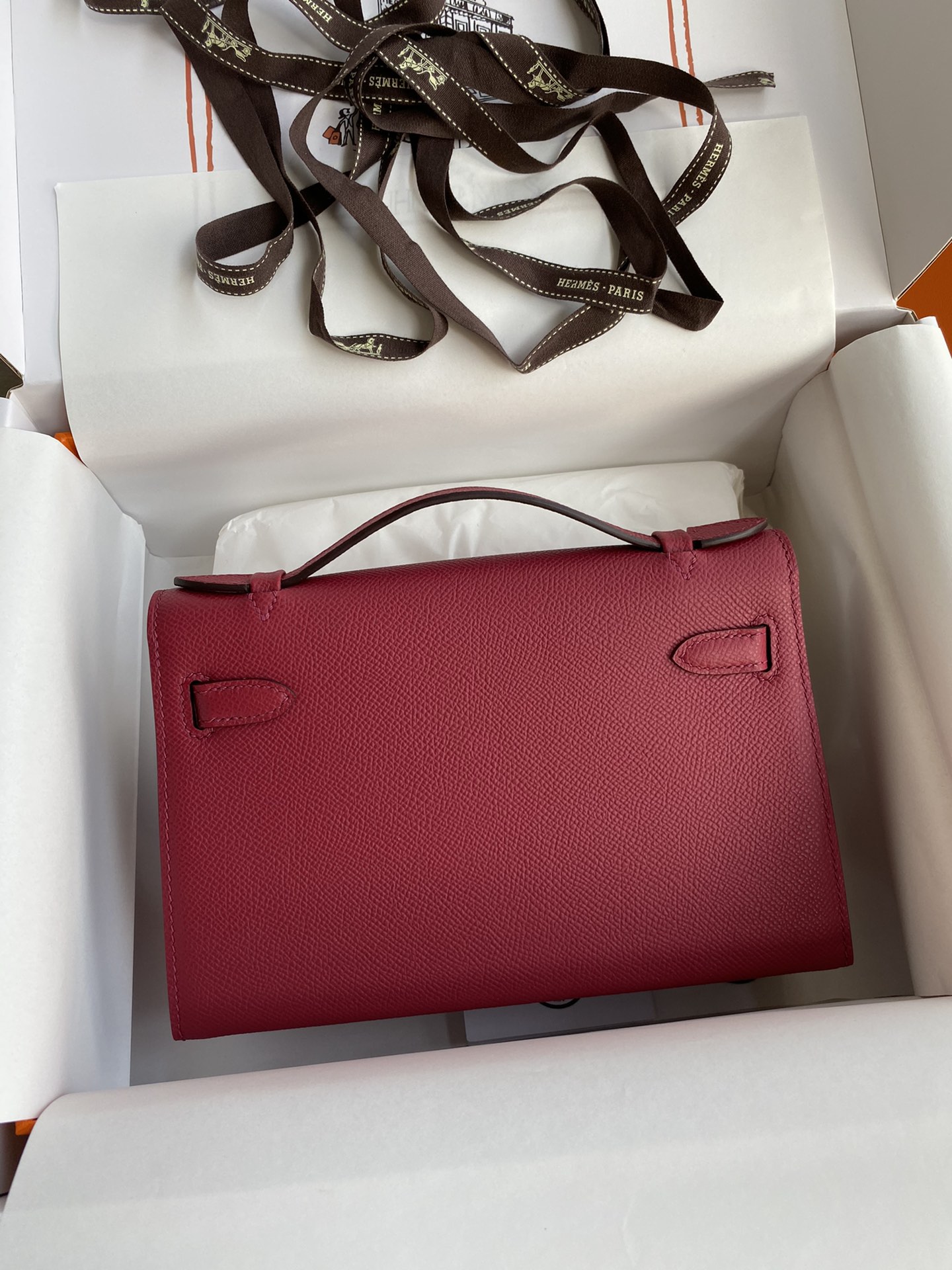 HERMES Swift Kelly Pochette Clutch Menthe Red