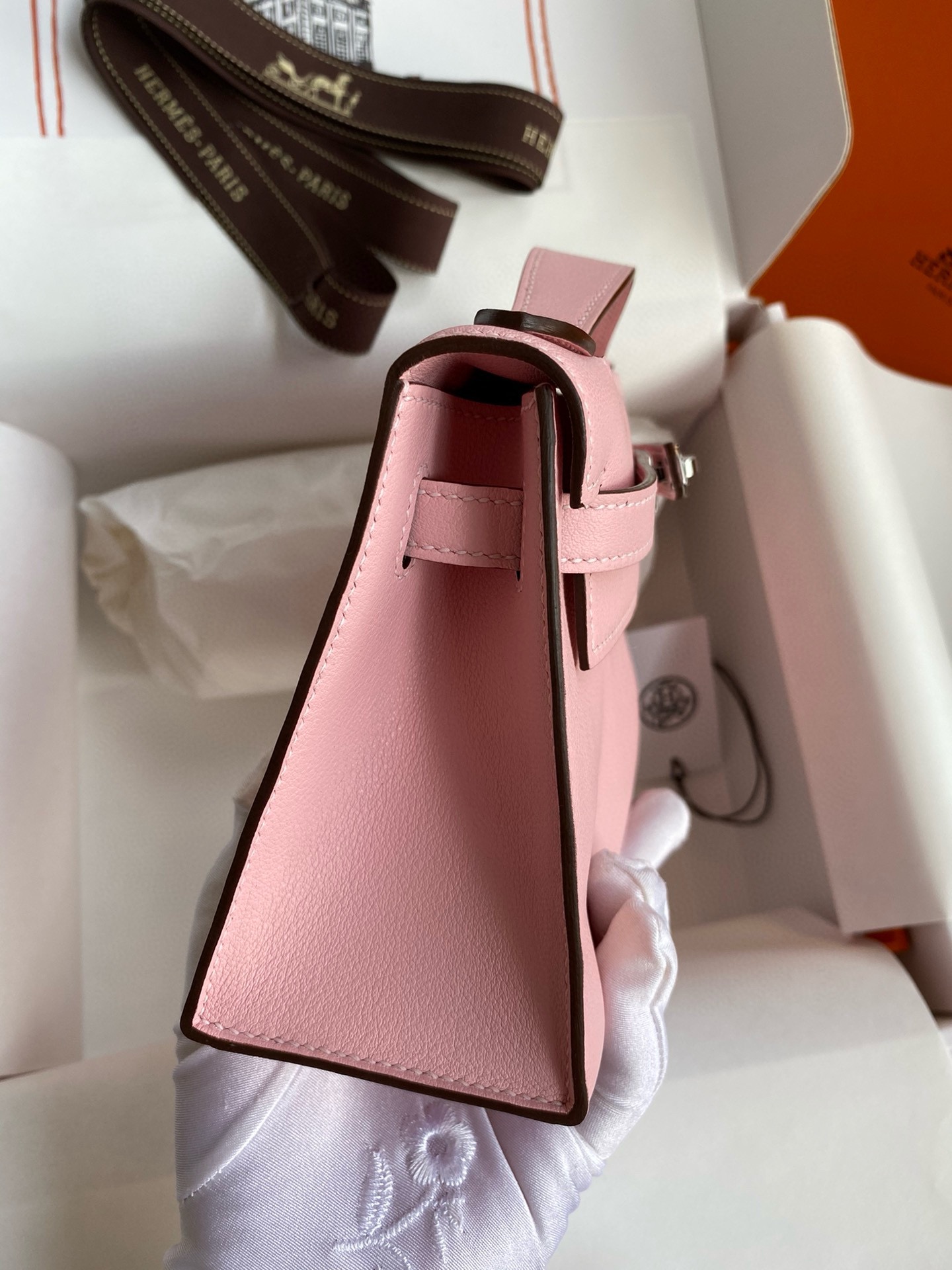 HERMES Swift Kelly Pochette Clutch Menthe Rose