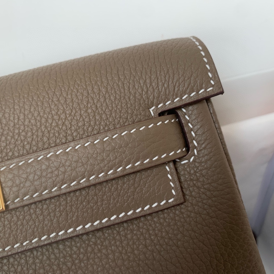 HERMES Taurillon Clemence Kelly Ado Backpack Etoupe