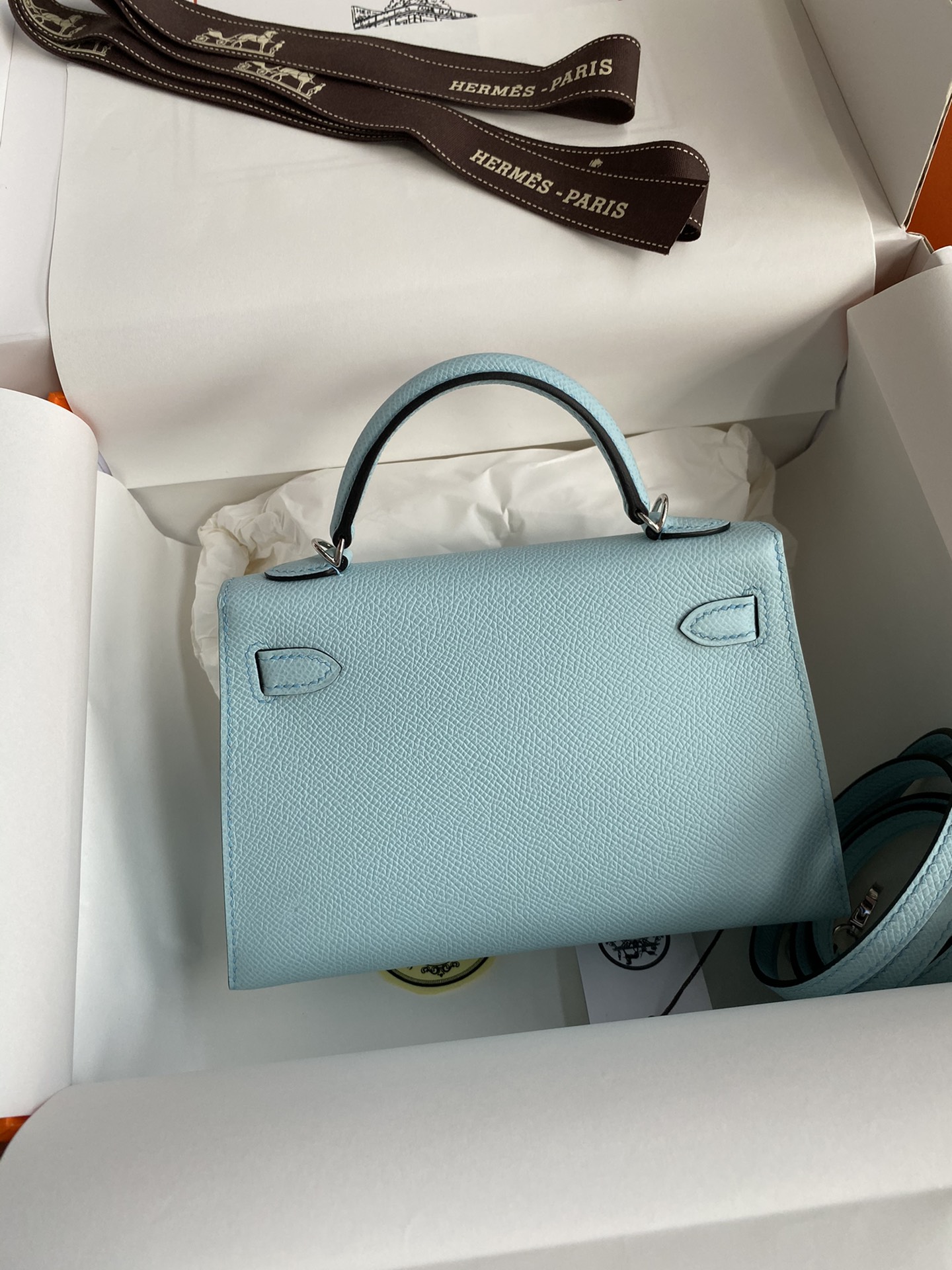 Hermes Tiny Mini Kelly 20 Blue Zephyr Epsom Leather