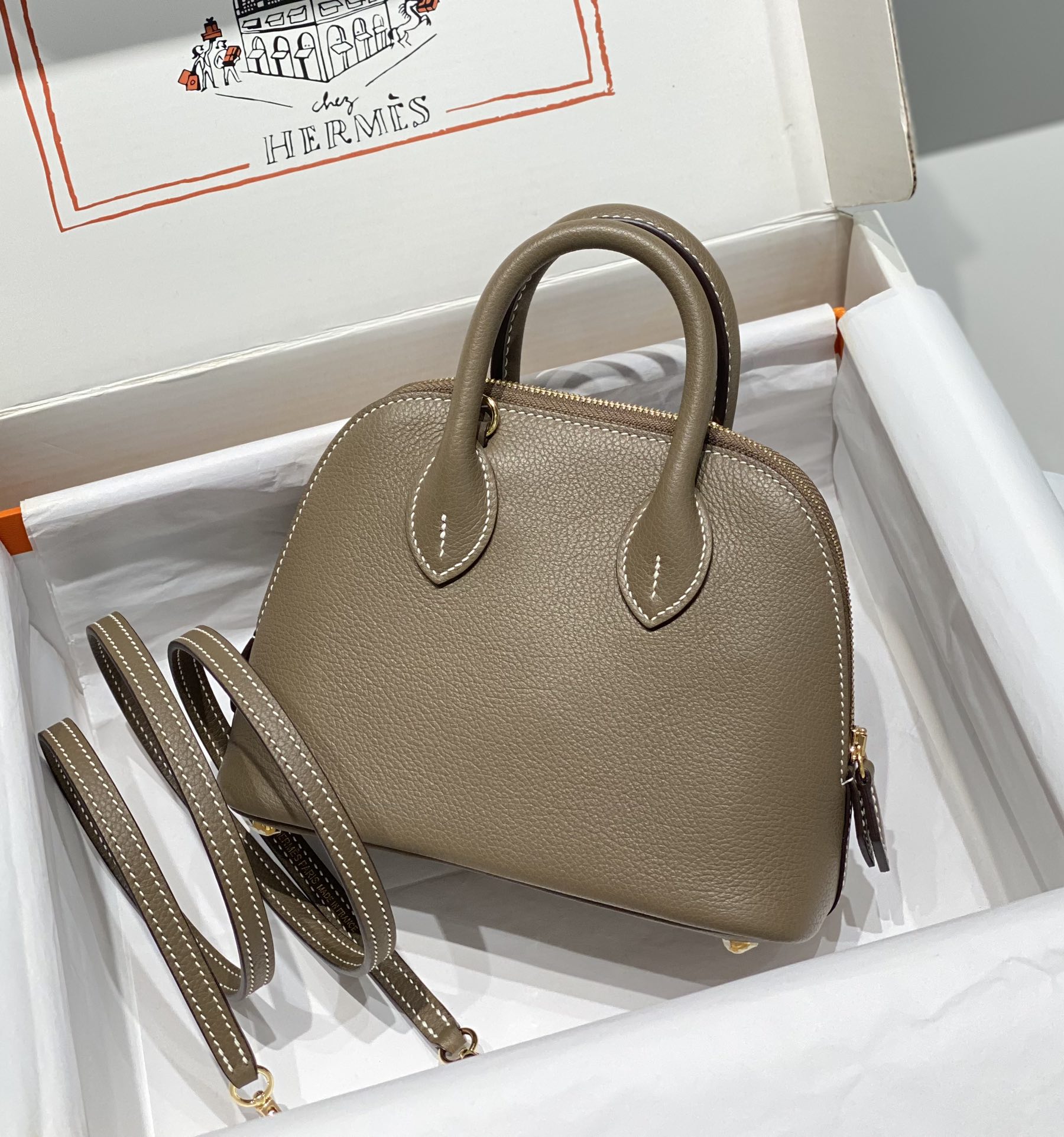 Hermes ToGo Leather Mini Kelly Shiny Alligator Ck18 Etoupe Grey