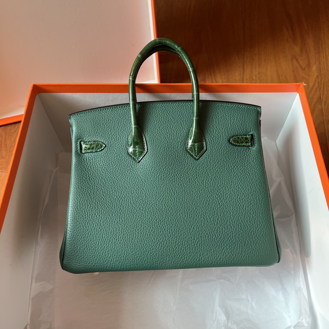 Hermes Touch Birkin 30 Bag in Green Clemence and Matte Alligator Leather