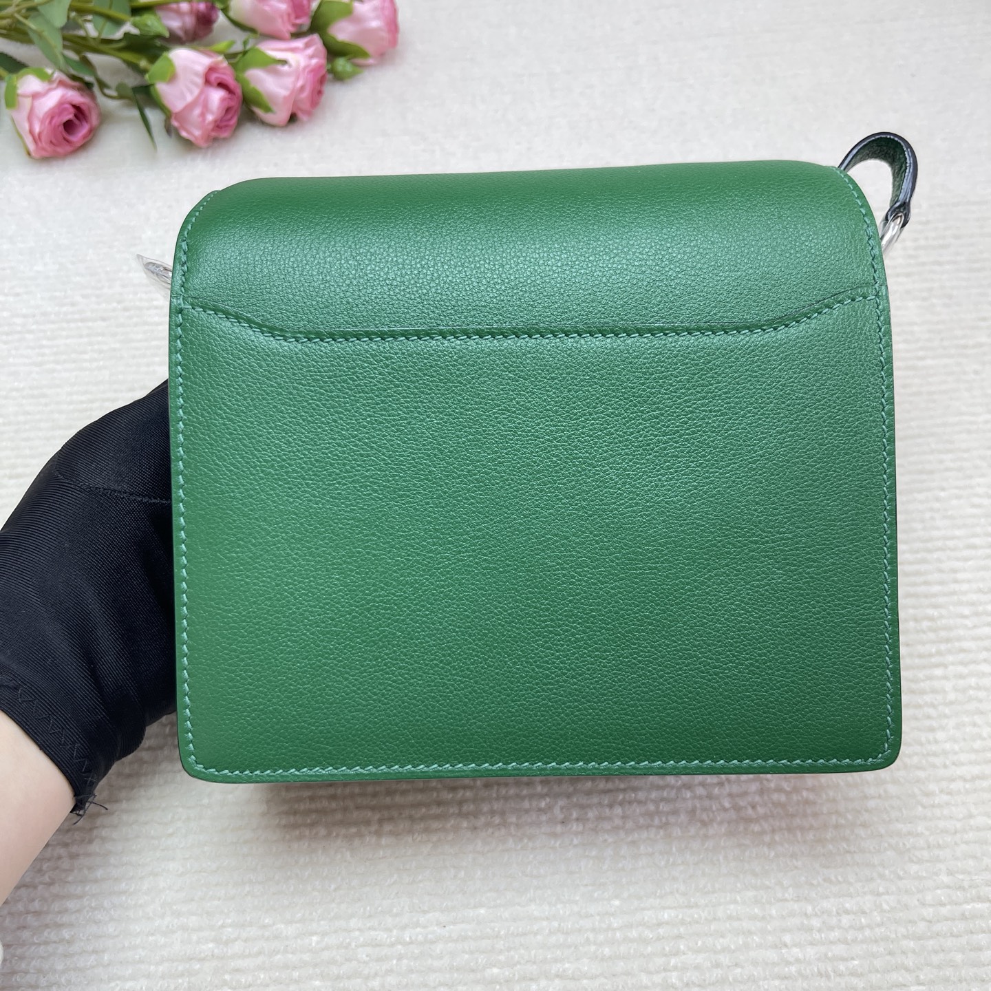 Hermes Vert Criquet Evercolor Mini Roulis 18 Palladium