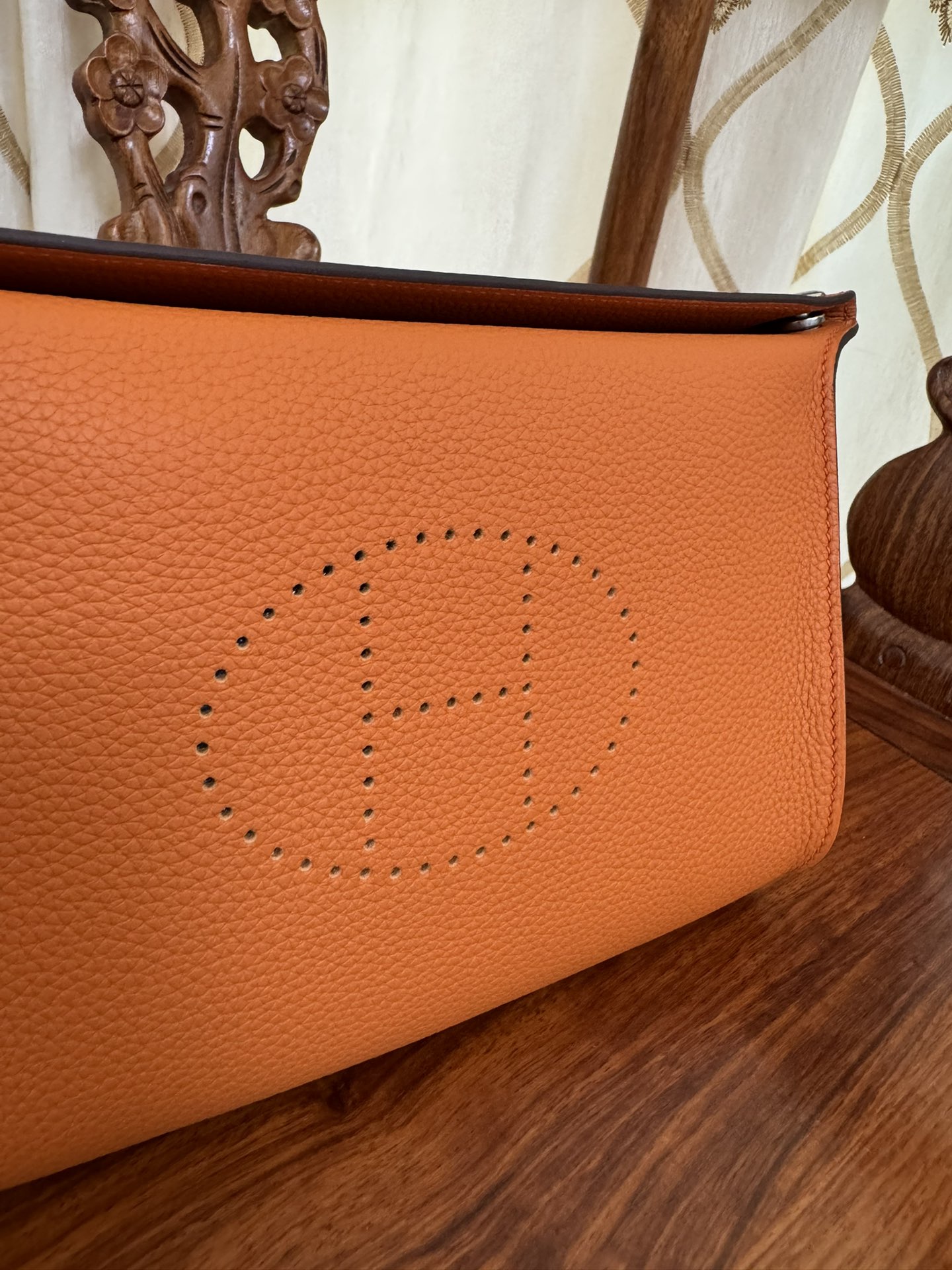 HERMES VIDEPOCHES blue and white strap B engraved / orange