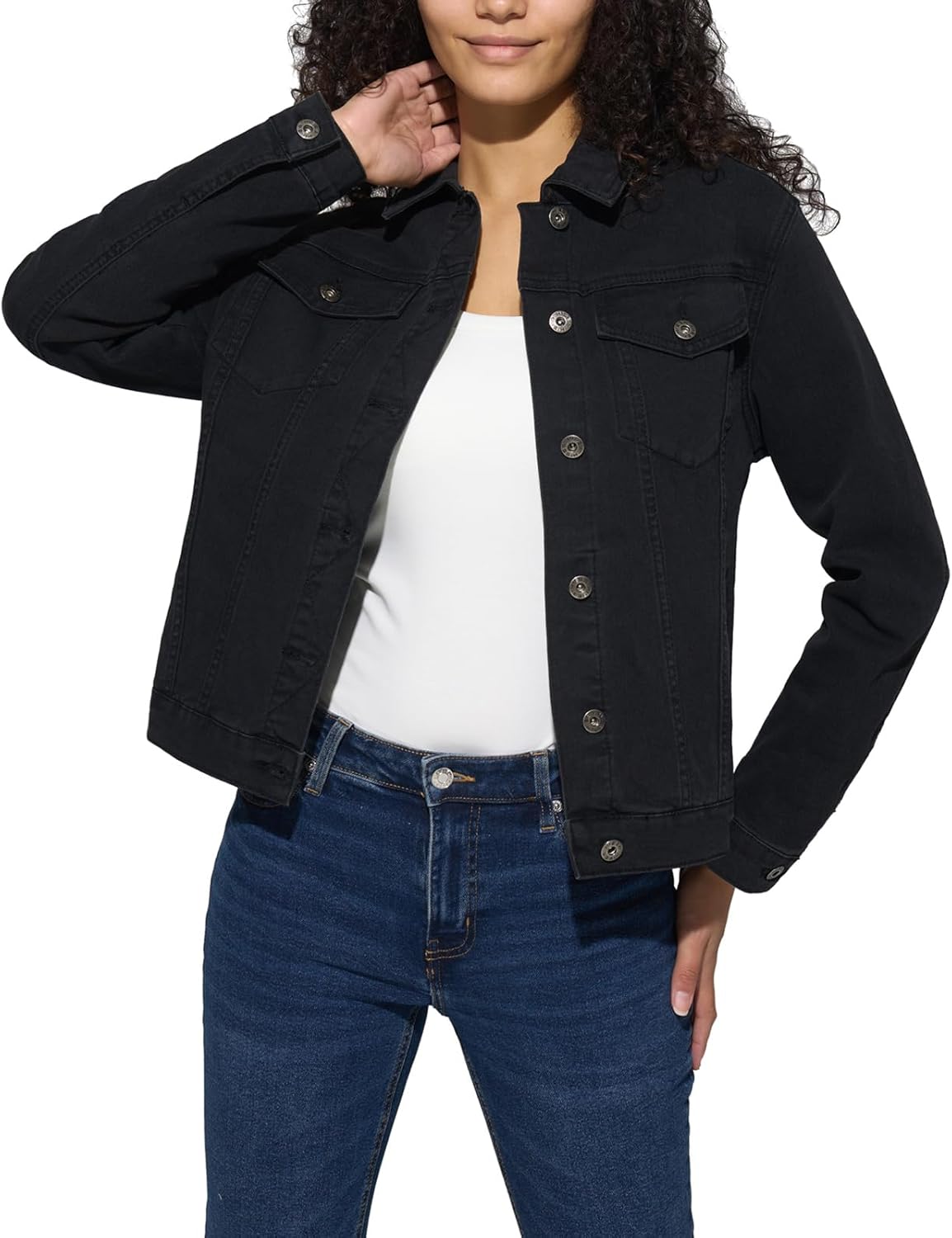 HISEA Denim Jacket for Women, Womens Jean Jackets with Long Sleeves, Women’s Basic Trucker Coat with Snap for Fall, Black