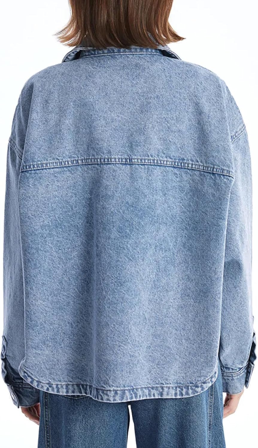 Hixiaohe Jean Jackets for Women Trendy Button Up Denim Shirt Jacket Oversized Long Sleeve Coat Fashion Clothes with Pockets