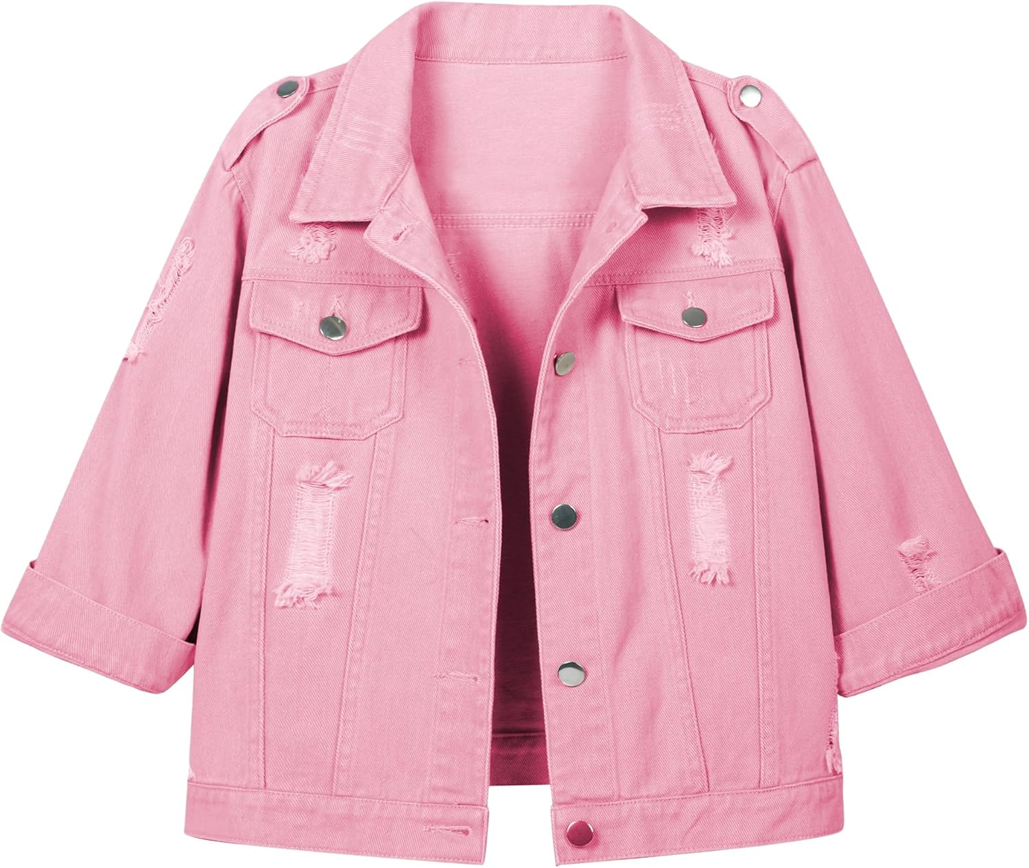 Hixiaohe Women Autumn 3\/4 Sleeve Retro Short Denim Jackets Light Blue Jean Coats