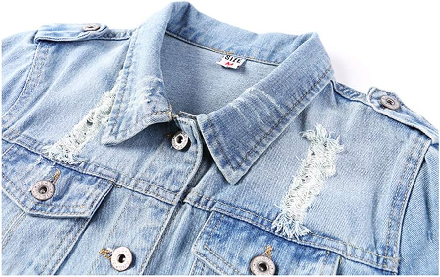 Hixiaohe Women Autumn 3\/4 Sleeve Retro Short Denim Jackets Light Blue Jean Coats