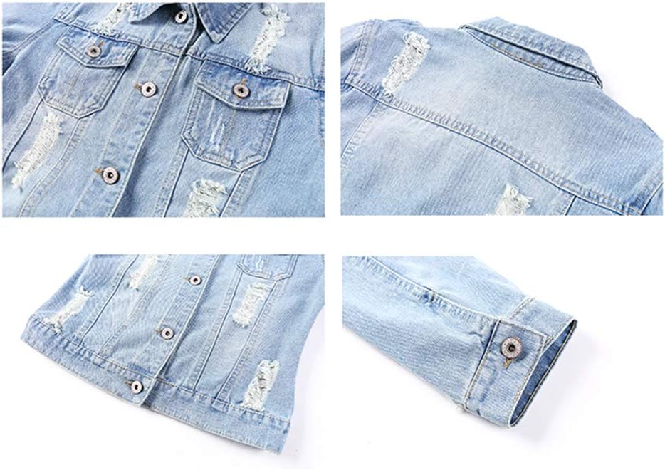 Hixiaohe Women Autumn 3\/4 Sleeve Retro Short Denim Jackets Light Blue Jean Coats
