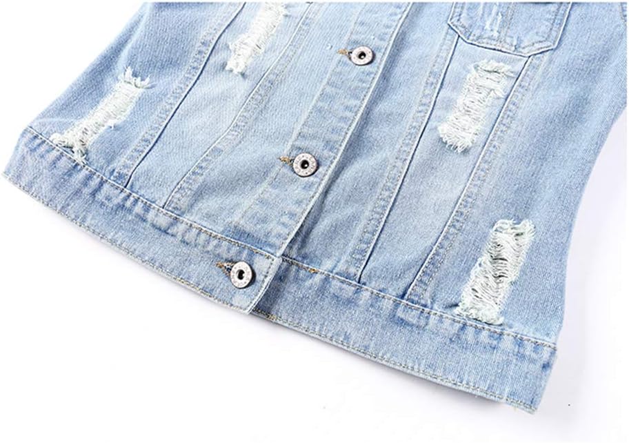 Hixiaohe Women Autumn 3\/4 Sleeve Retro Short Denim Jackets Light Blue Jean Coats