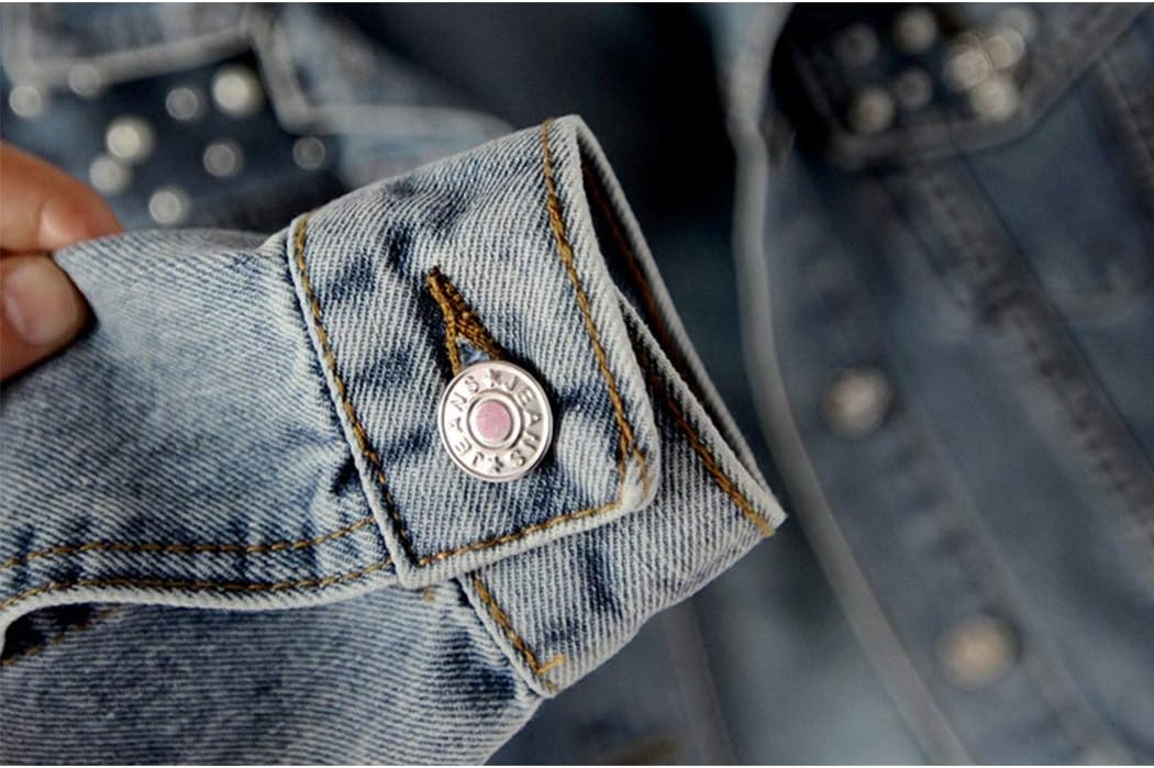 Hixiaohe Women Loose Embroidered Pearls Beading Cropped Denim Jacket Jean Coat