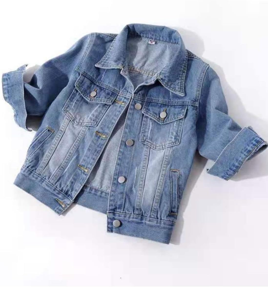 Huang’s Women’s Classical 3\/4 Short Sleeves All Season Denim Jacket for women Button Front Light Wash Cotton Denim Jacket