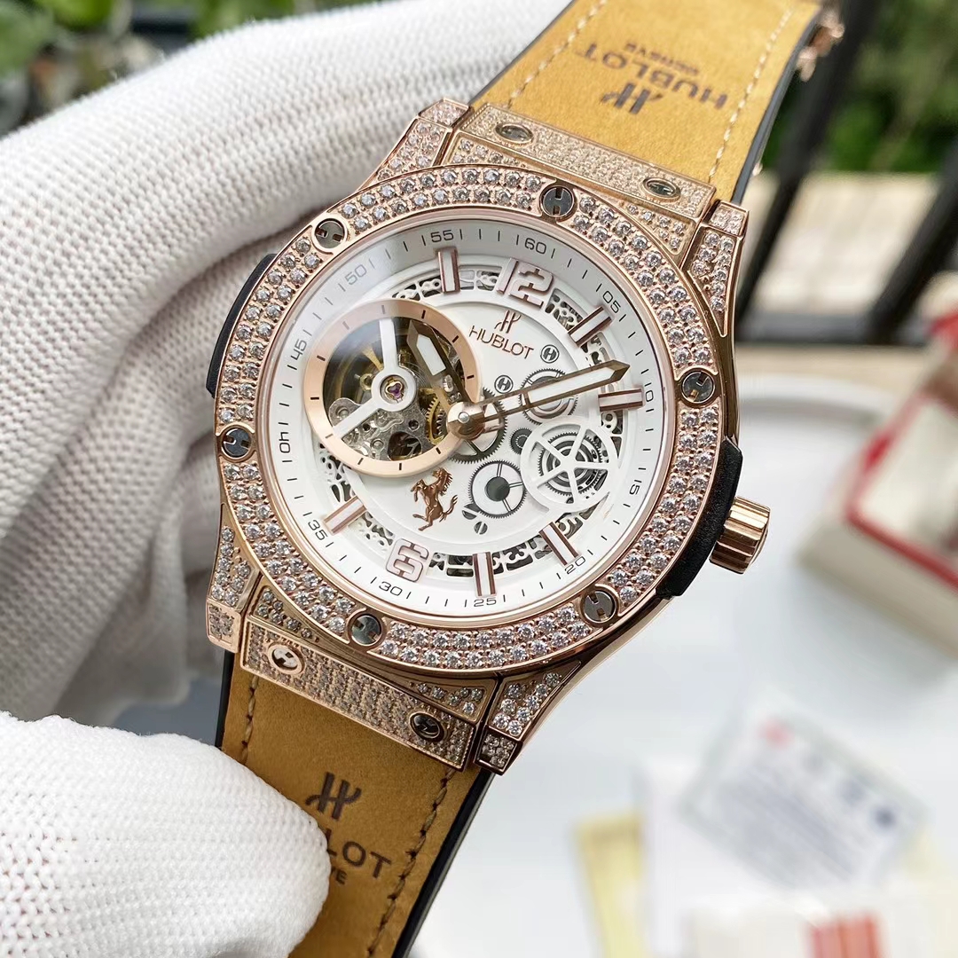 Hublot Diamond Bezel Tan Leather - Hublot Diamond Bezel White Dial - Image 2