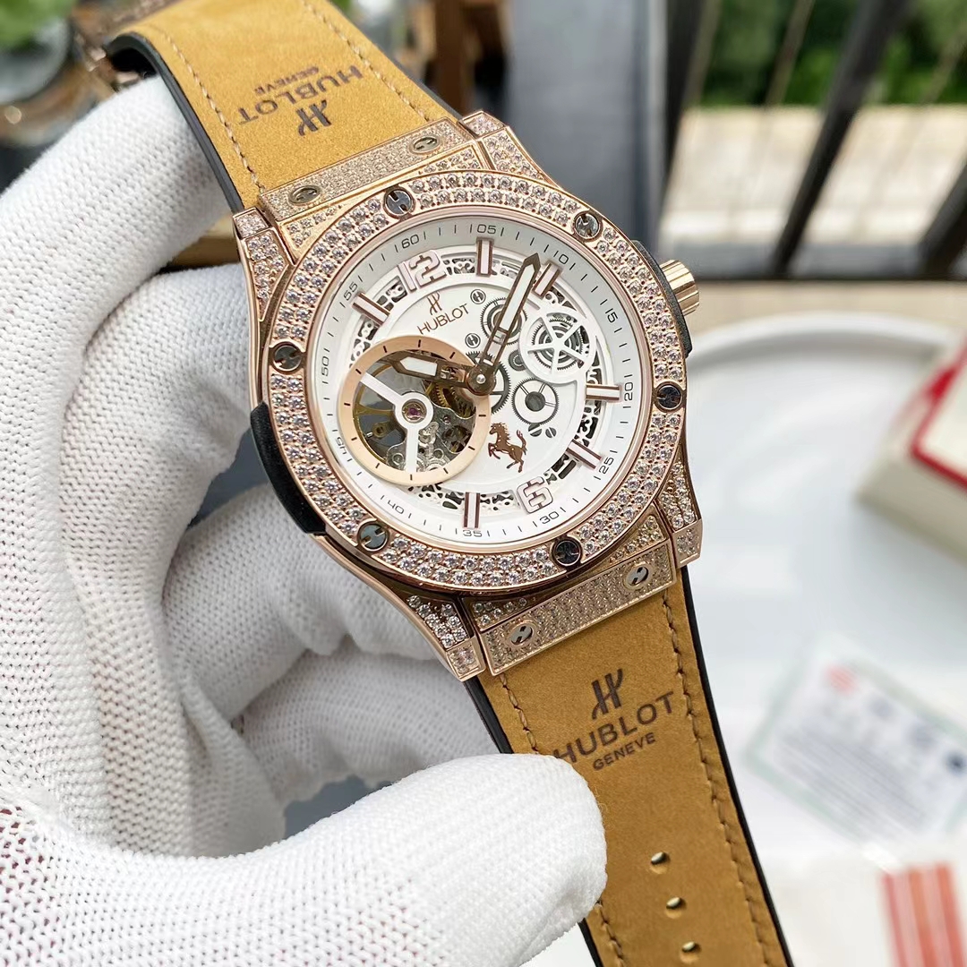 Hublot Diamond Bezel Tan Leather - Hublot Diamond Bezel White Dial