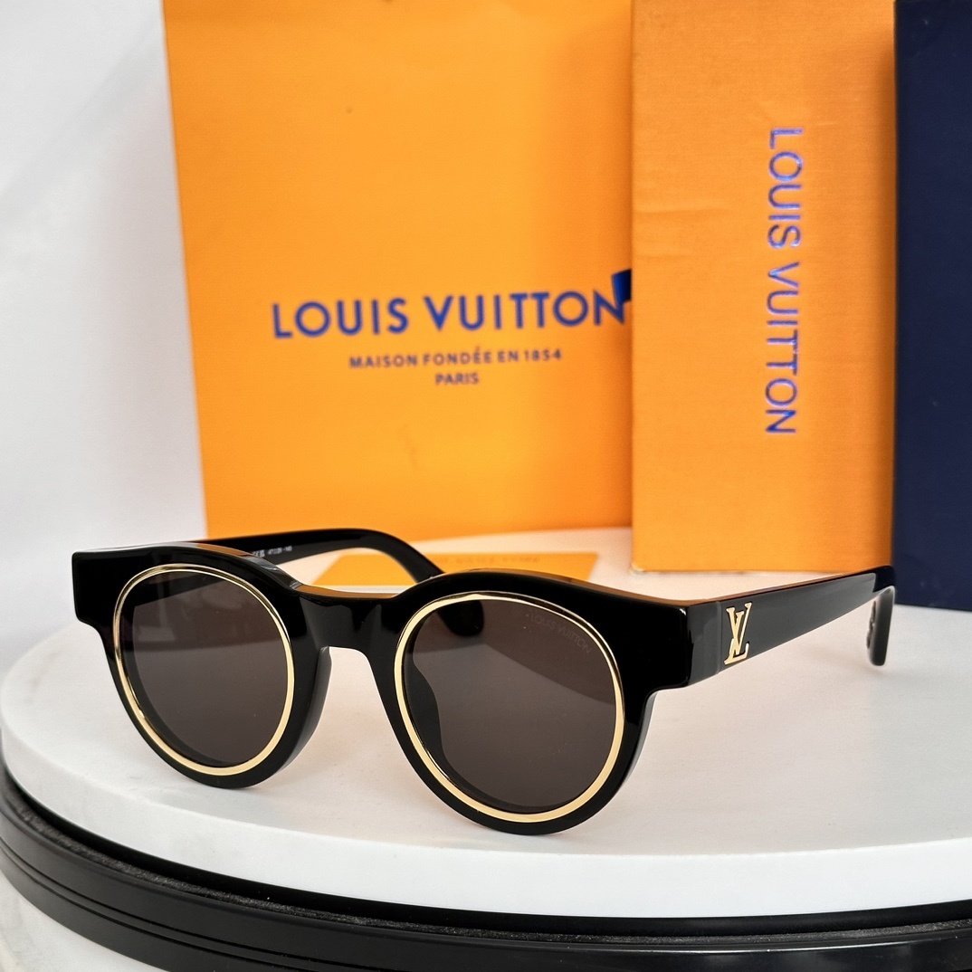 Louis Vuitton Round Sunglasses - Black Frame with Gold Detail