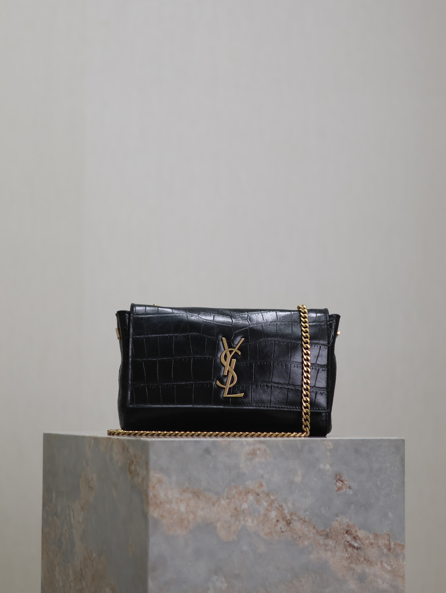 SAINT LAURENT Kate Medium Reversible Shoulder Bag in Croc