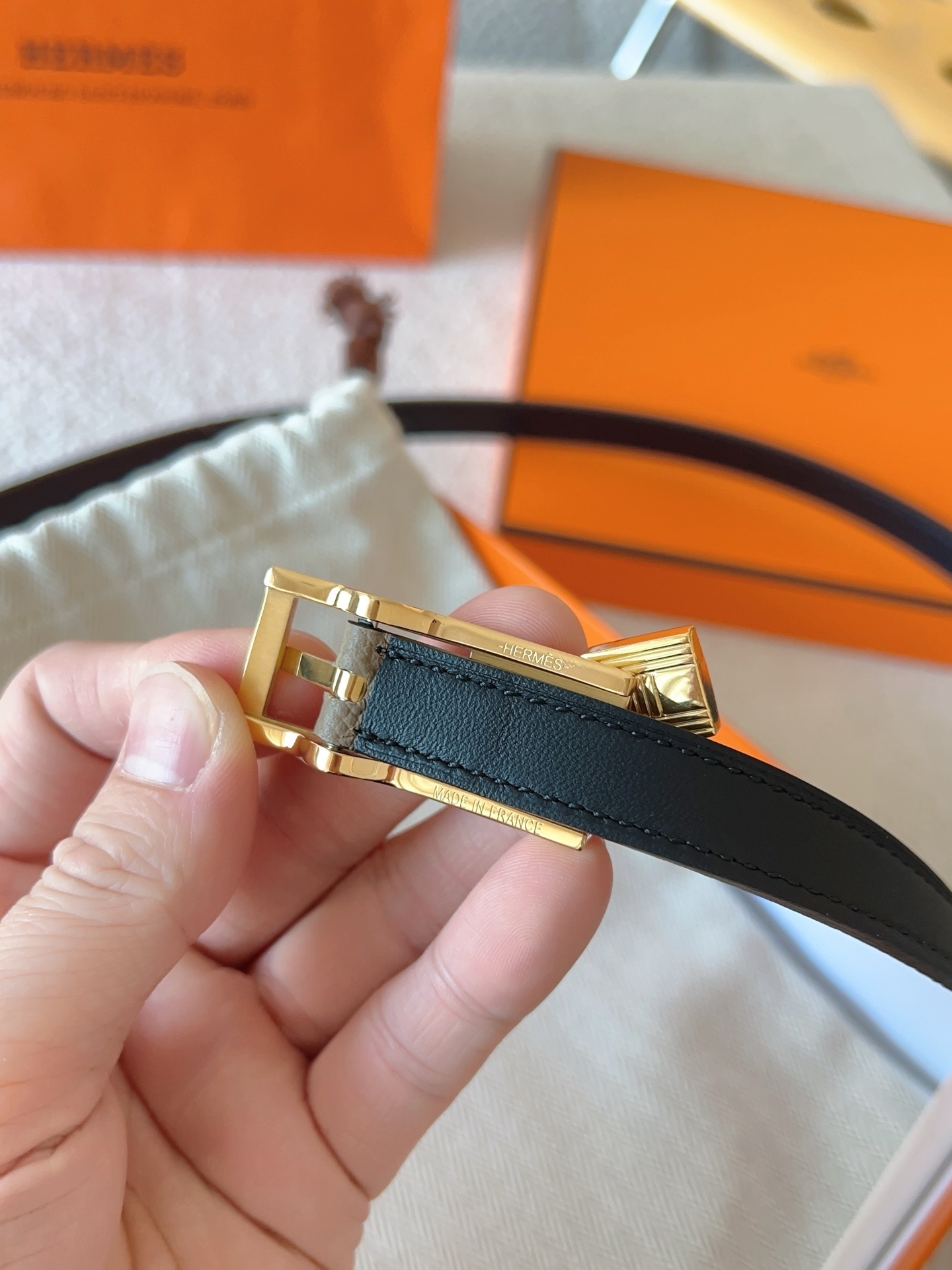 Hermes Kelly Double Tour Leather Bracelet - Gold with Gold Hardware