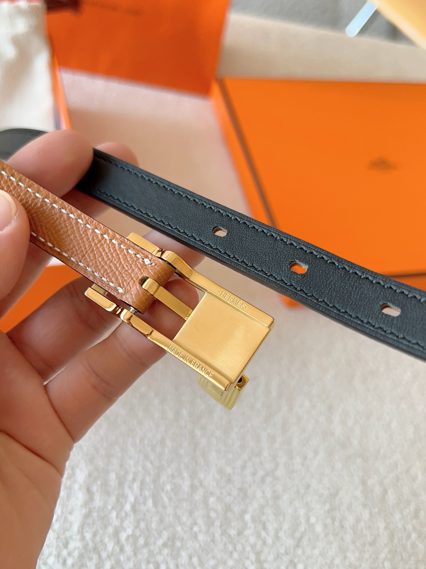 Hermes Kelly Double Tour Leather Bracelet - Gold with Gold Hardware
