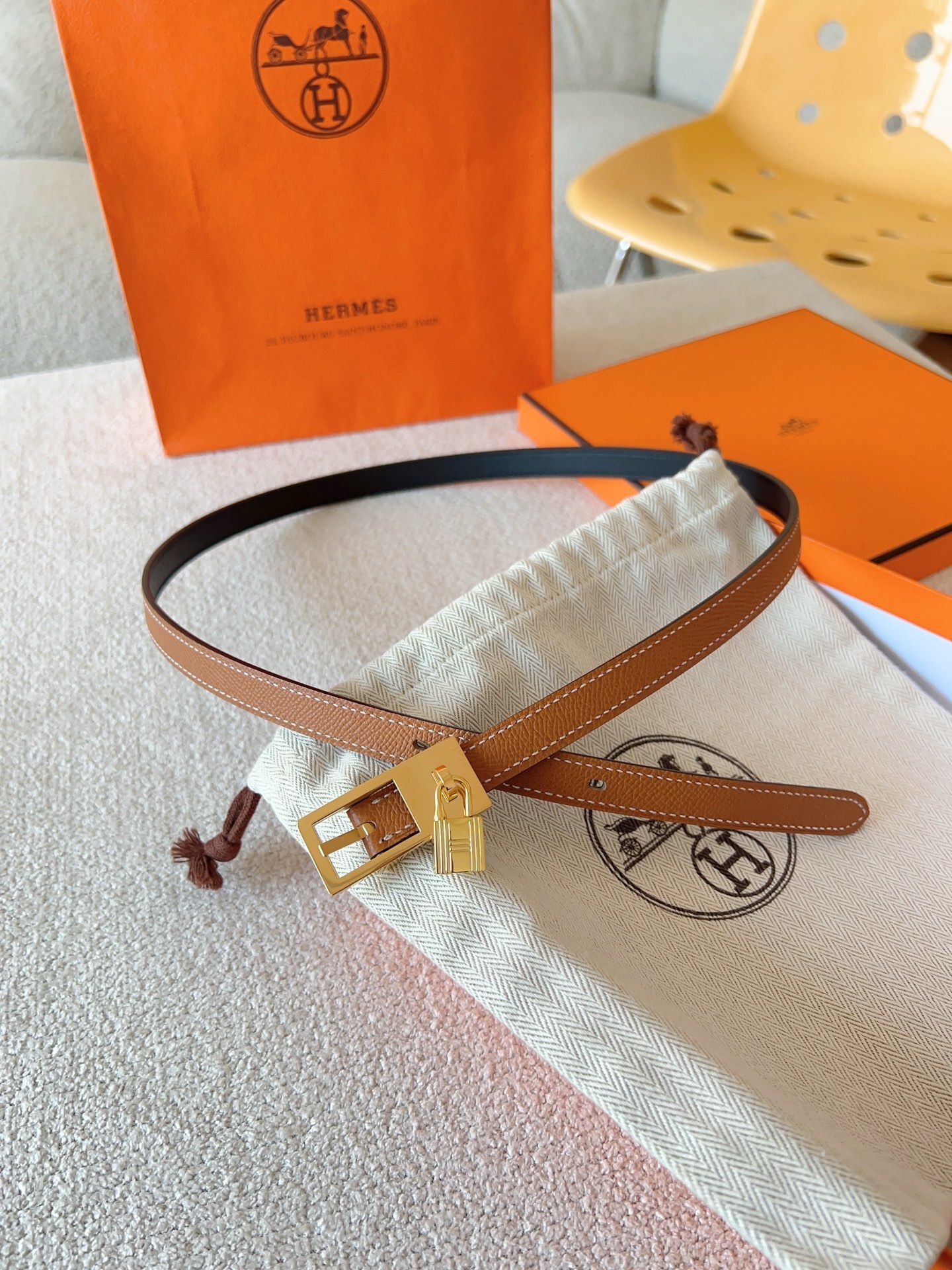 Hermes Kelly Double Tour Leather Bracelet - Gold with Gold Hardware