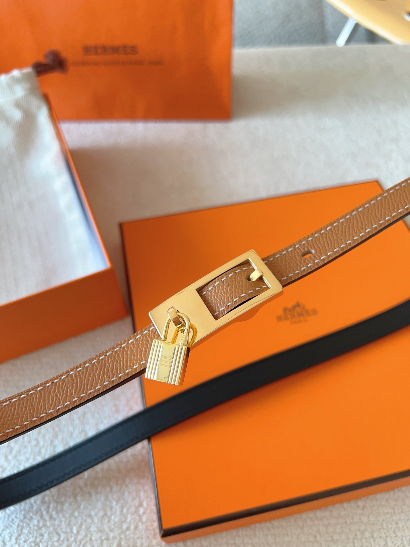 Hermes Kelly Double Tour Leather Bracelet - Gold with Gold Hardware