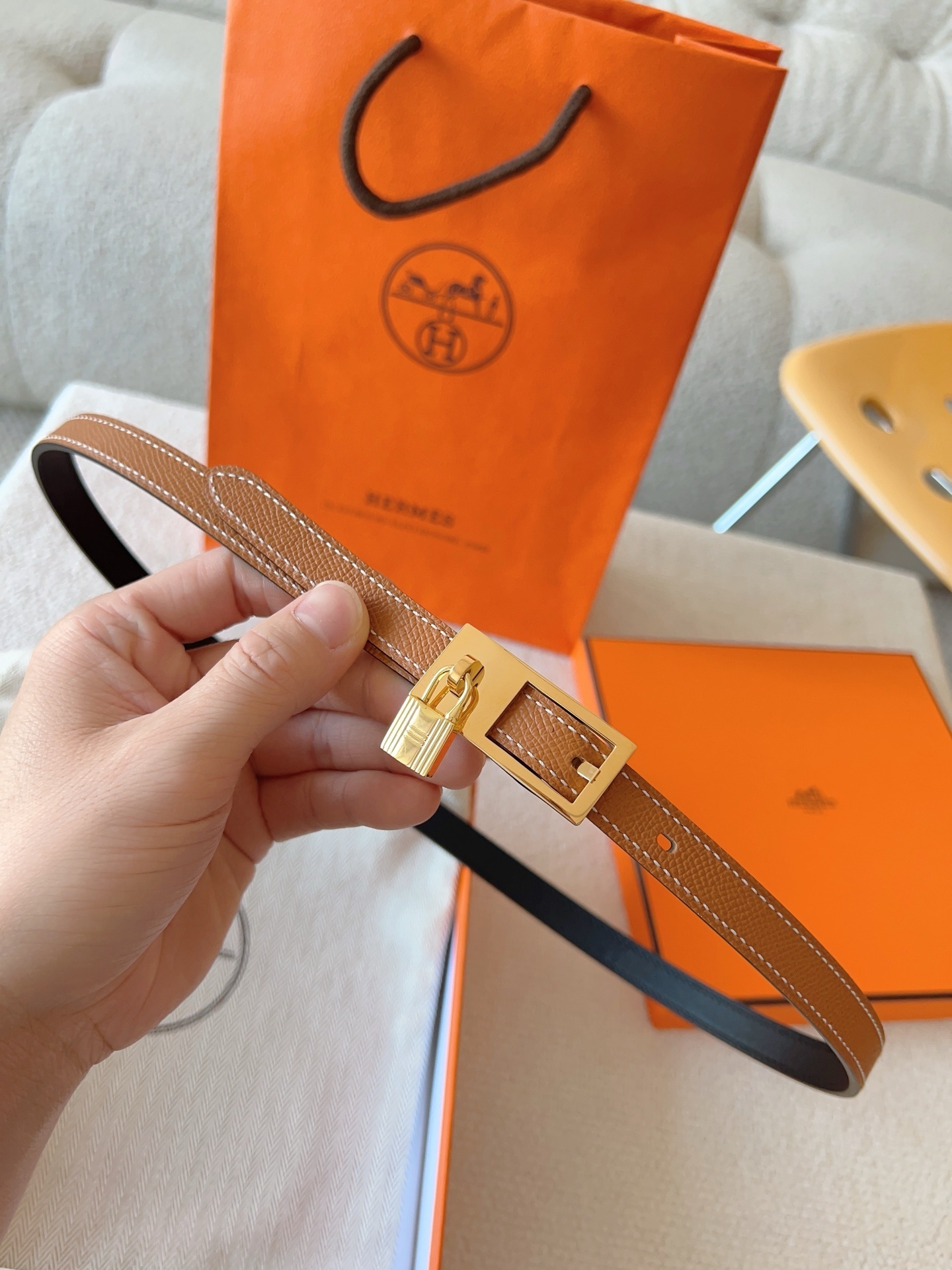 Hermes Kelly Double Tour Leather Bracelet - Gold with Gold Hardware