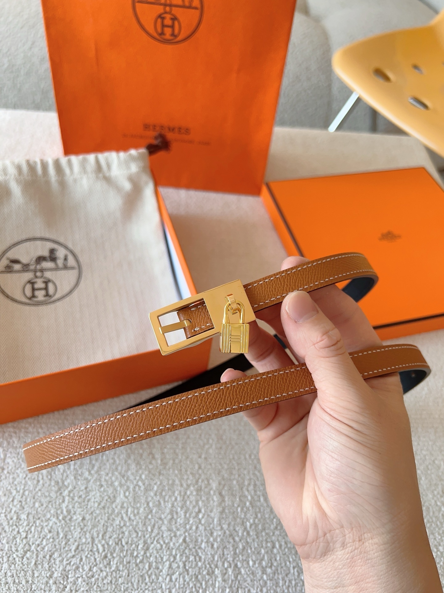 Hermes Kelly Double Tour Leather Bracelet - Gold with Gold Hardware