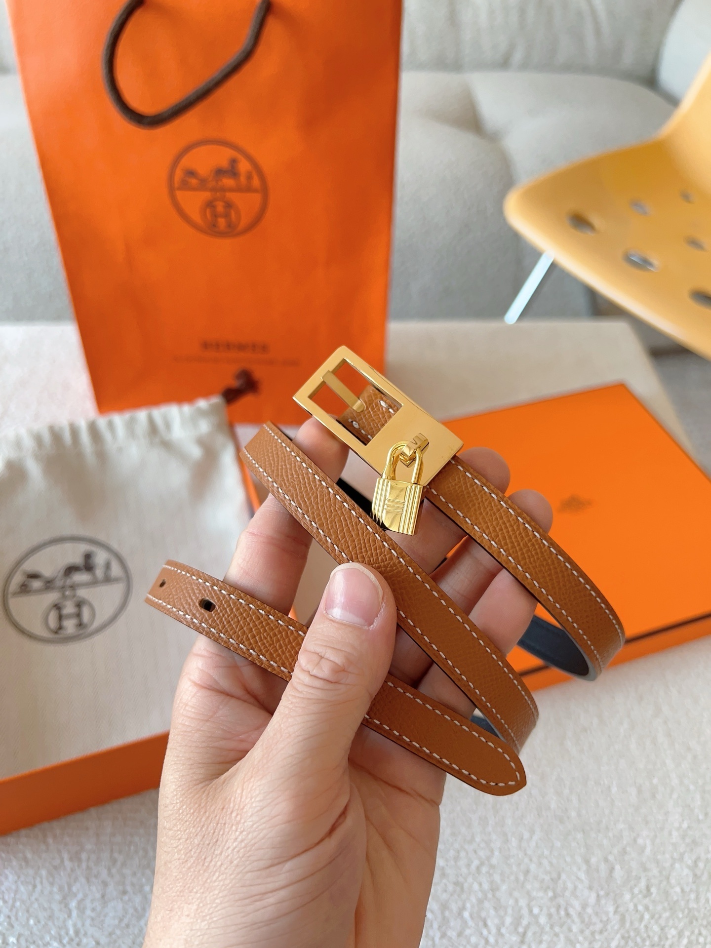 Hermes Kelly Double Tour Leather Bracelet – Gold with Gold Hardware
