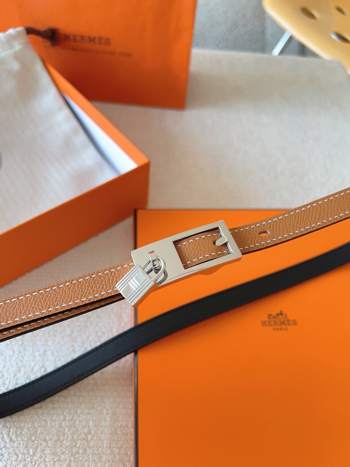 Hermes Kelly Double Tour Bracelet Gold Epsom Palladium Hardware