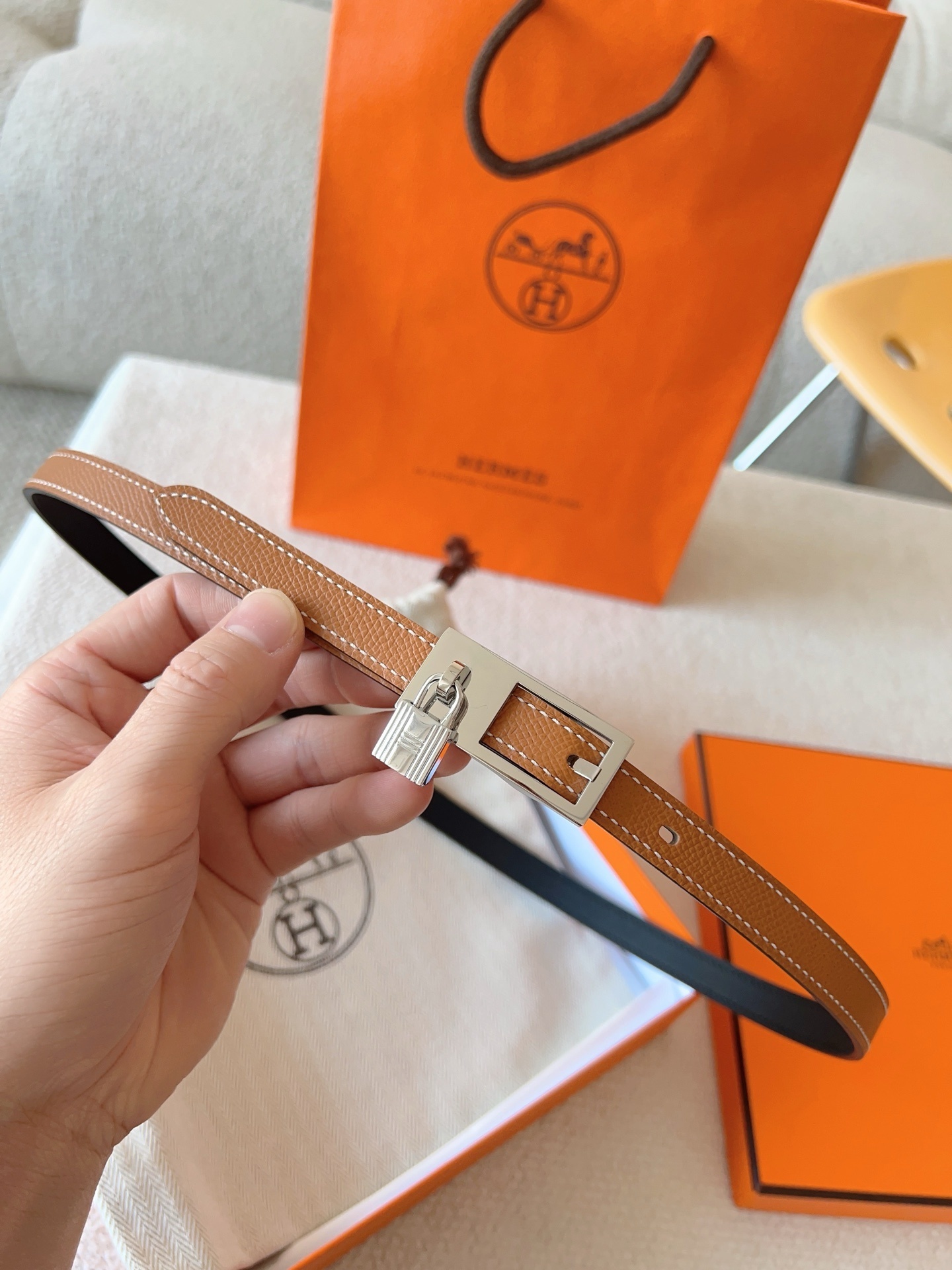 Hermes Kelly Double Tour Bracelet Gold Epsom Palladium Hardware