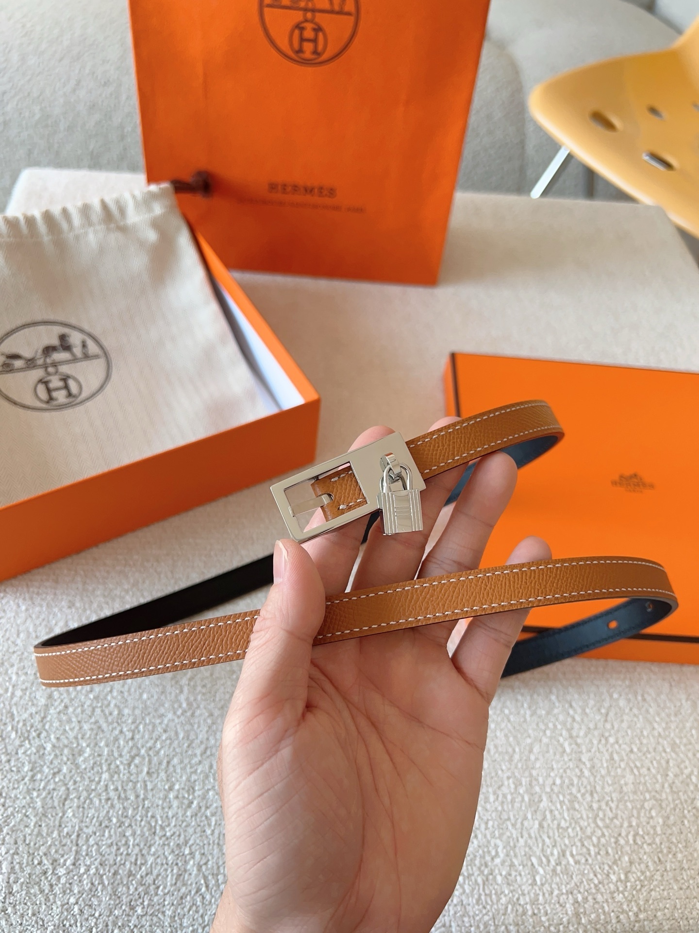 Hermes Kelly Double Tour Bracelet Gold Epsom Palladium Hardware