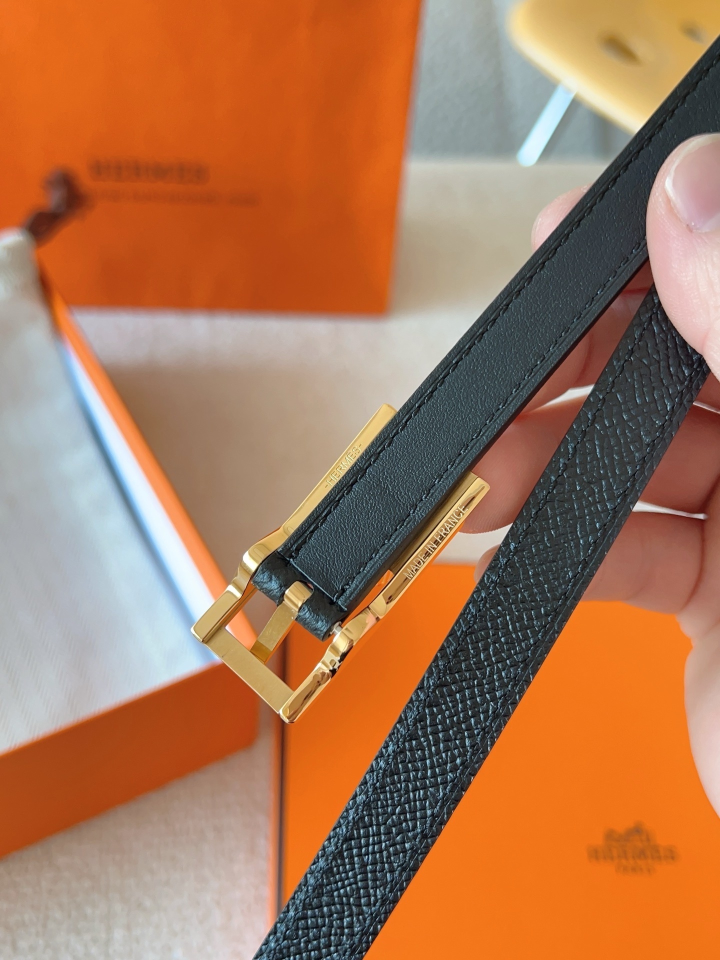 Hermès Kelly Belt in Black Epsom Leather with Gold Hardware
