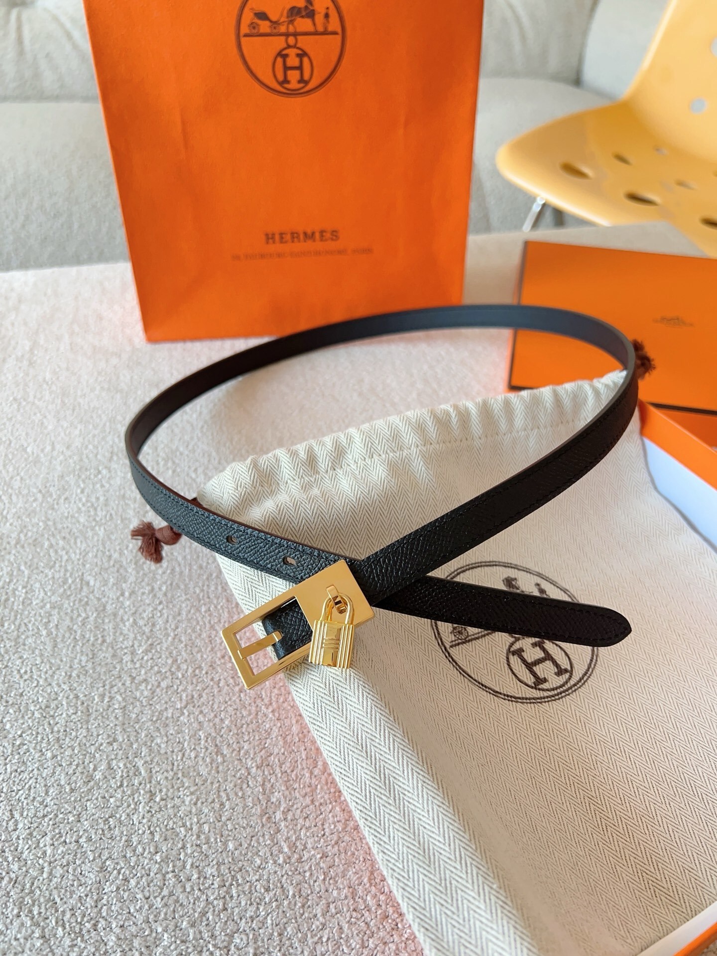Hermès Kelly Belt in Black Epsom Leather with Gold Hardware