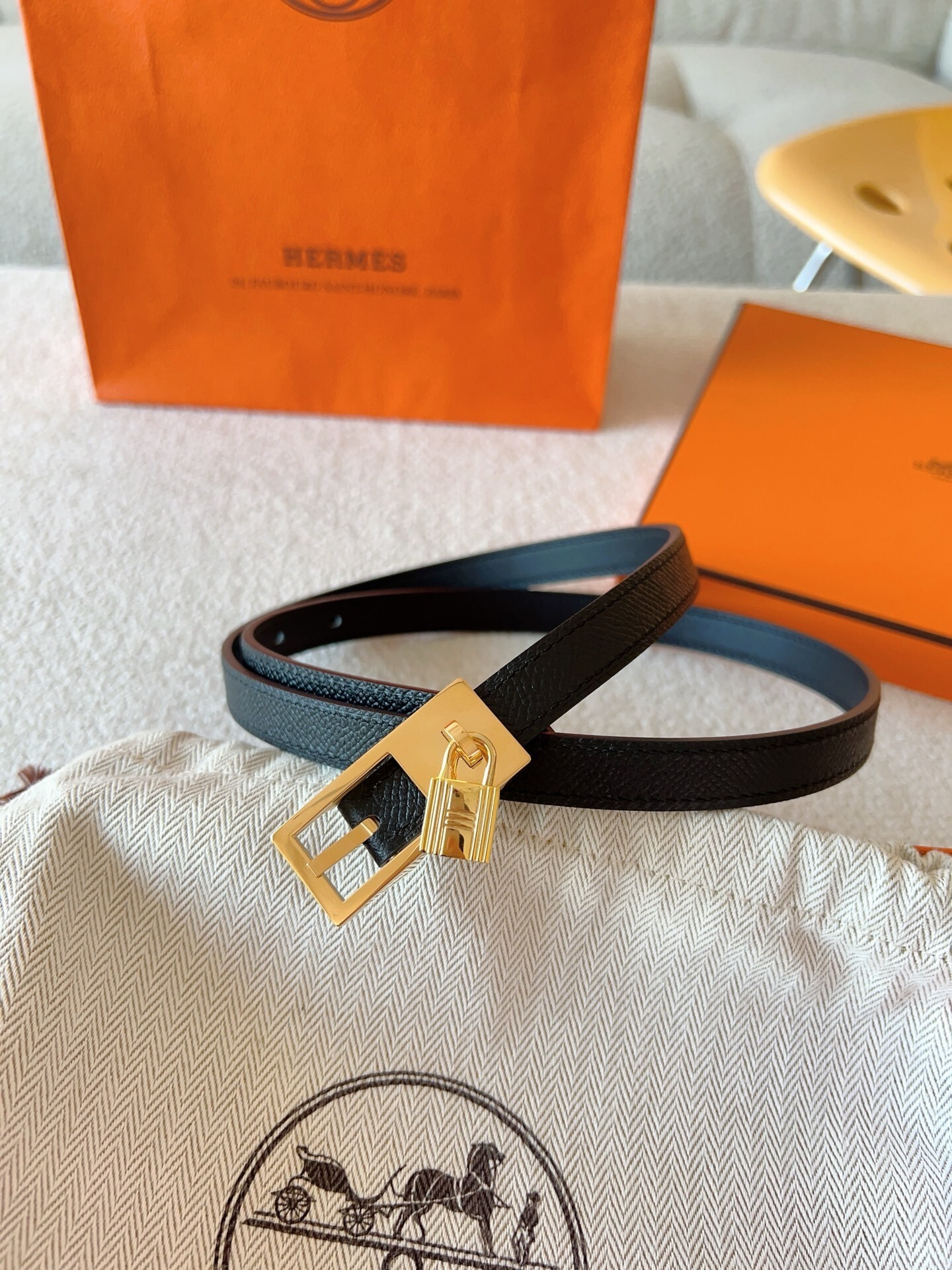 Hermès Kelly Belt in Black Epsom Leather with Gold Hardware