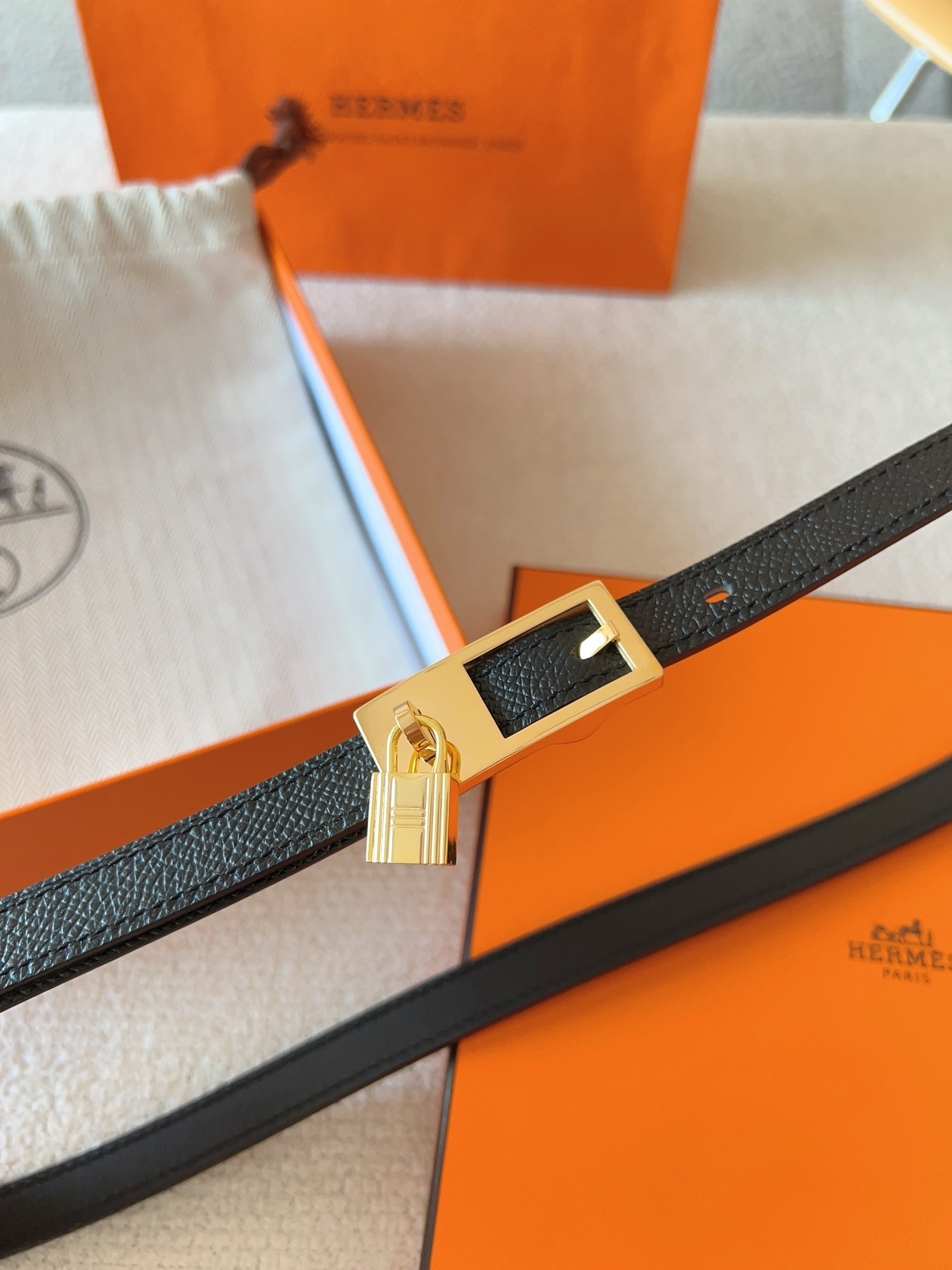 Hermès Kelly Belt in Black Epsom Leather with Gold Hardware