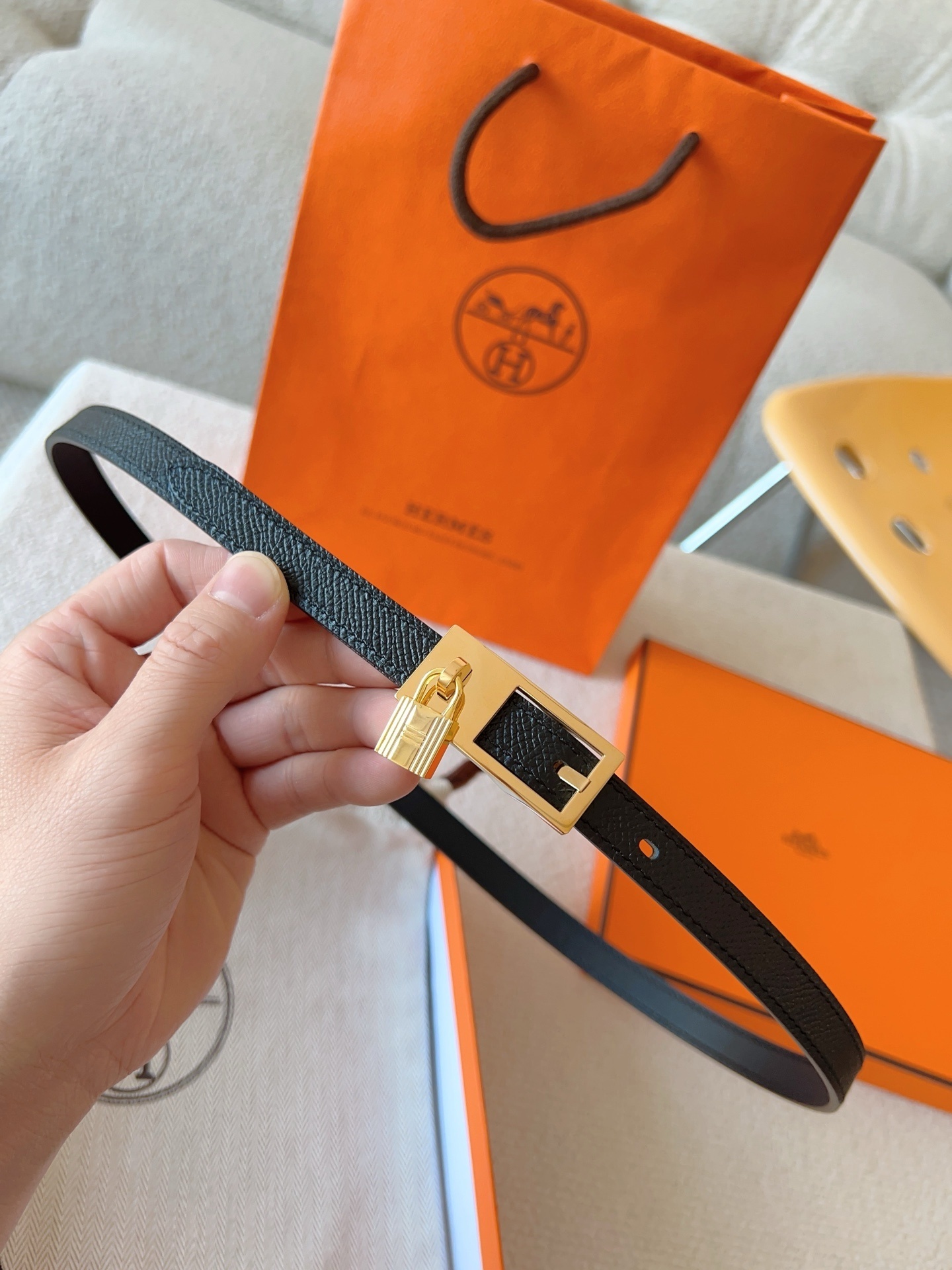 Hermès Kelly Belt in Black Epsom Leather with Gold Hardware
