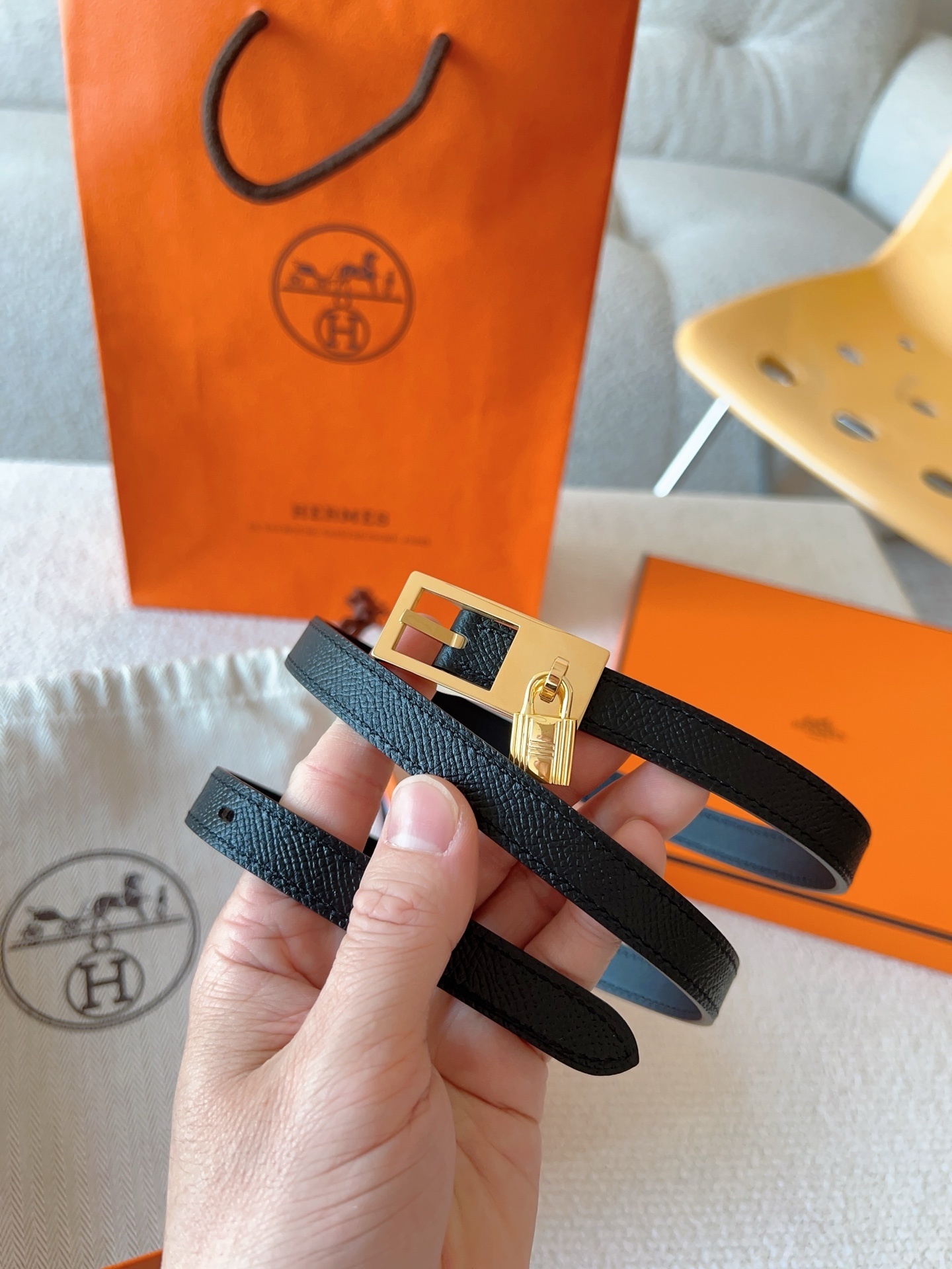 Hermès Kelly Belt in Black Epsom Leather with Gold Hardware
