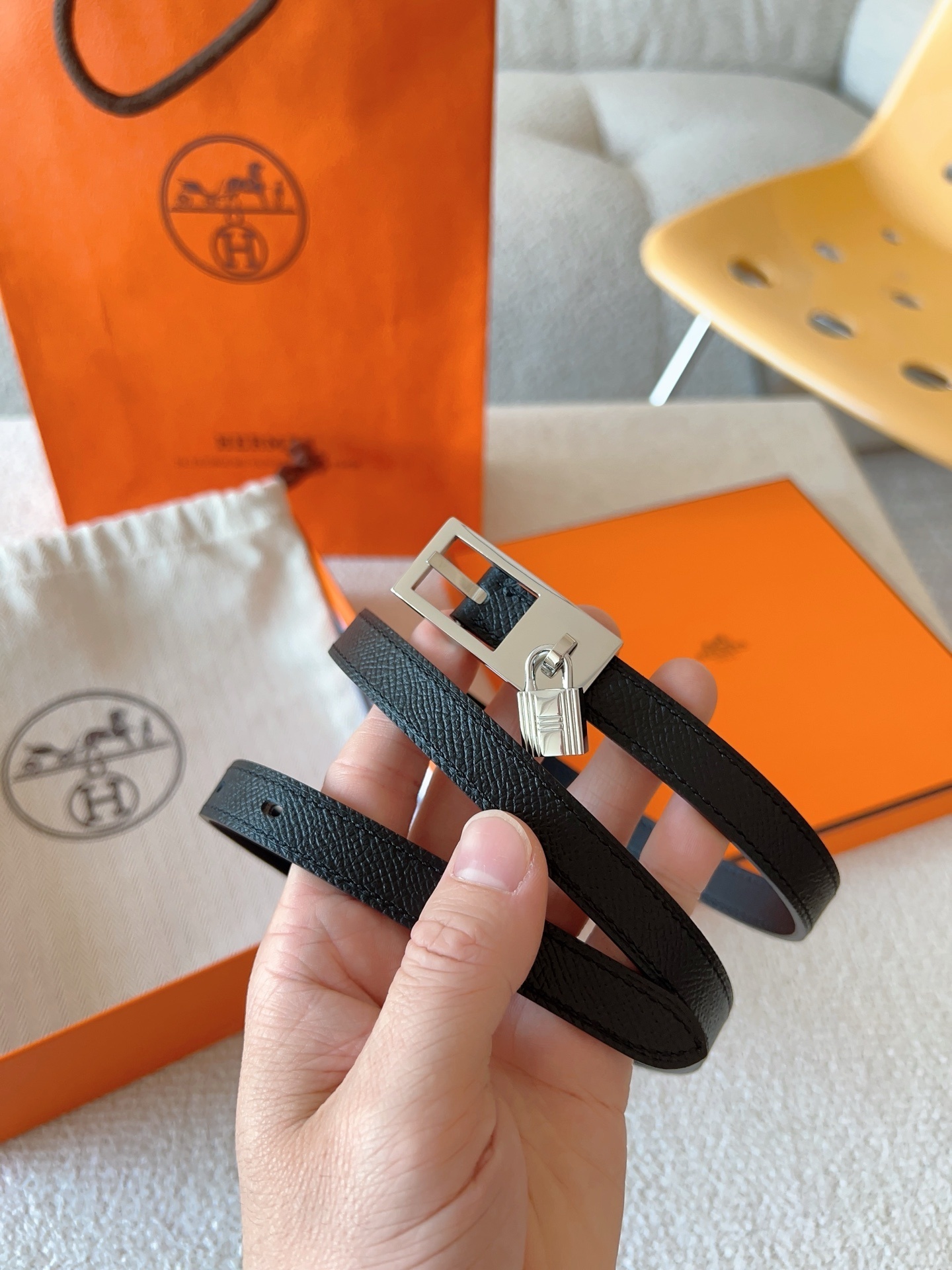 Hermes Kelly Double Tour Bracelet – Black Leather with Silver Hardware