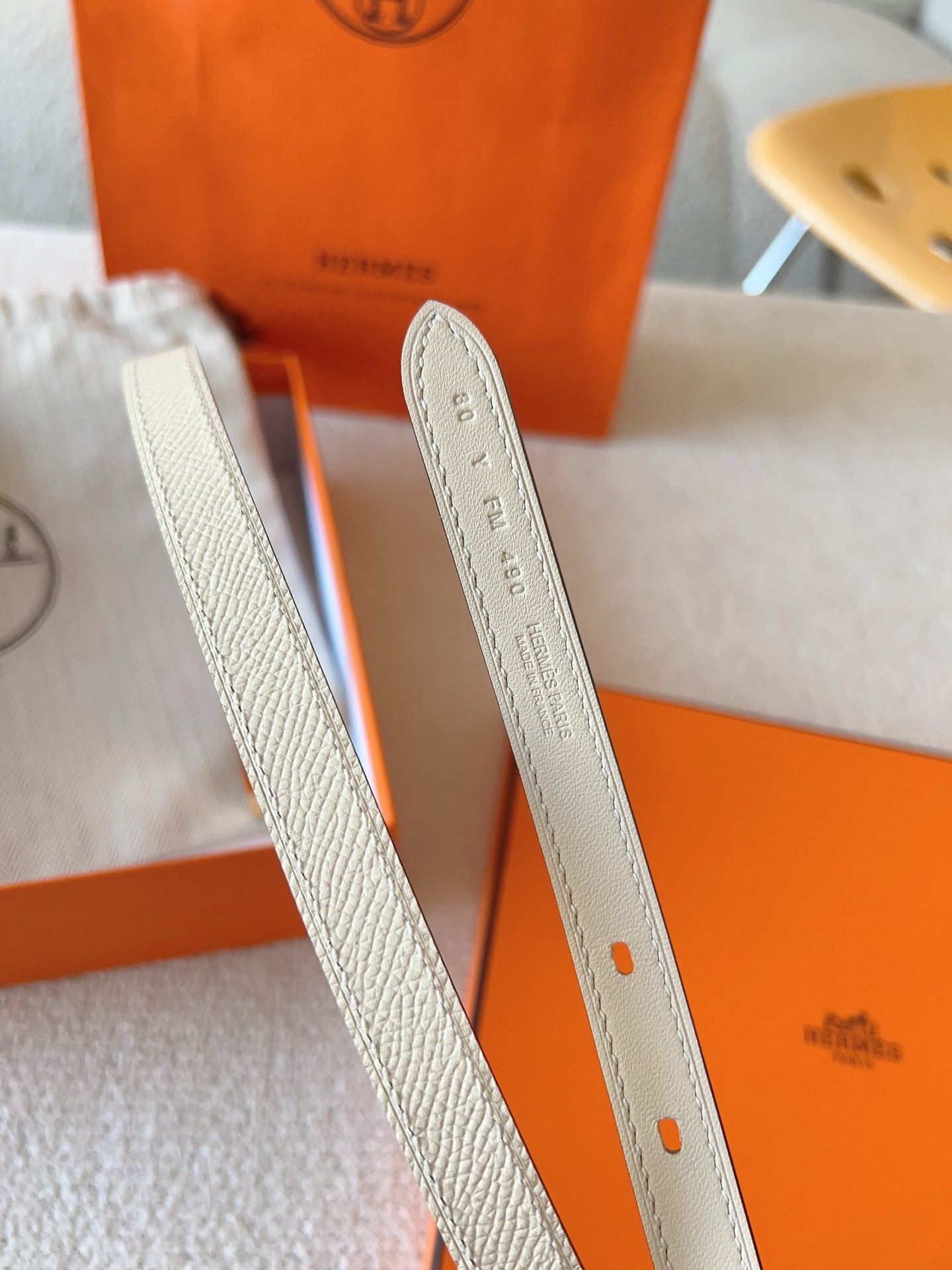 Hermès Kelly Belt in Cream Epsom Leather with Gold Hardware