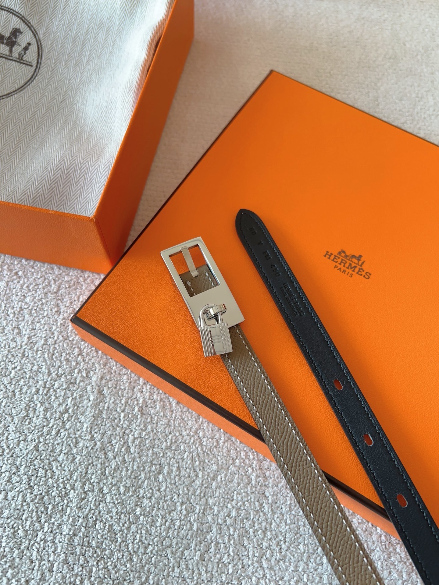 Hermes Kelly Double Tour Bracelet Etoupe Leather Silver Hardware