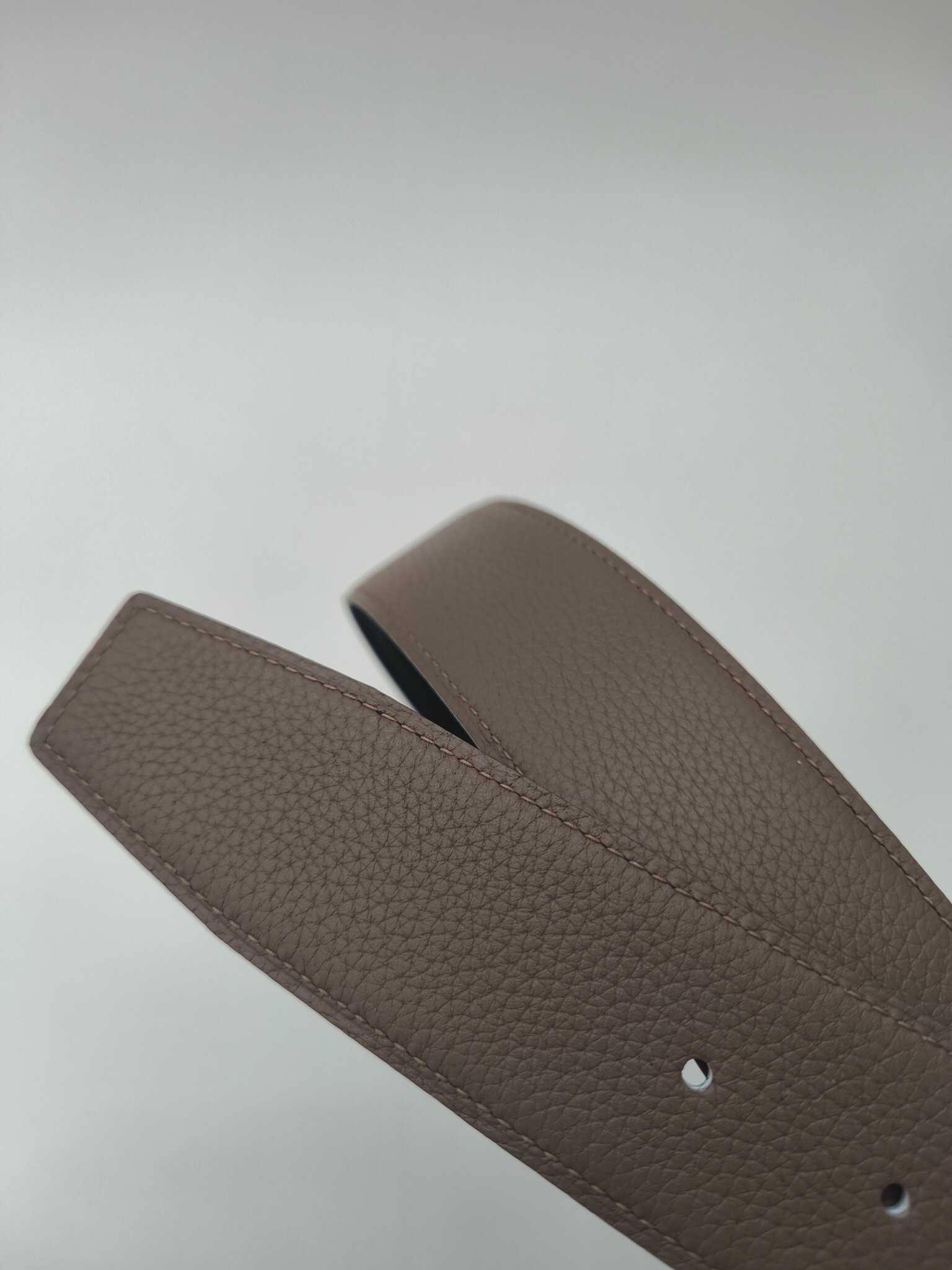 Hermès Reversible Etoupe Leather Belt with Gold-Tone Buckle