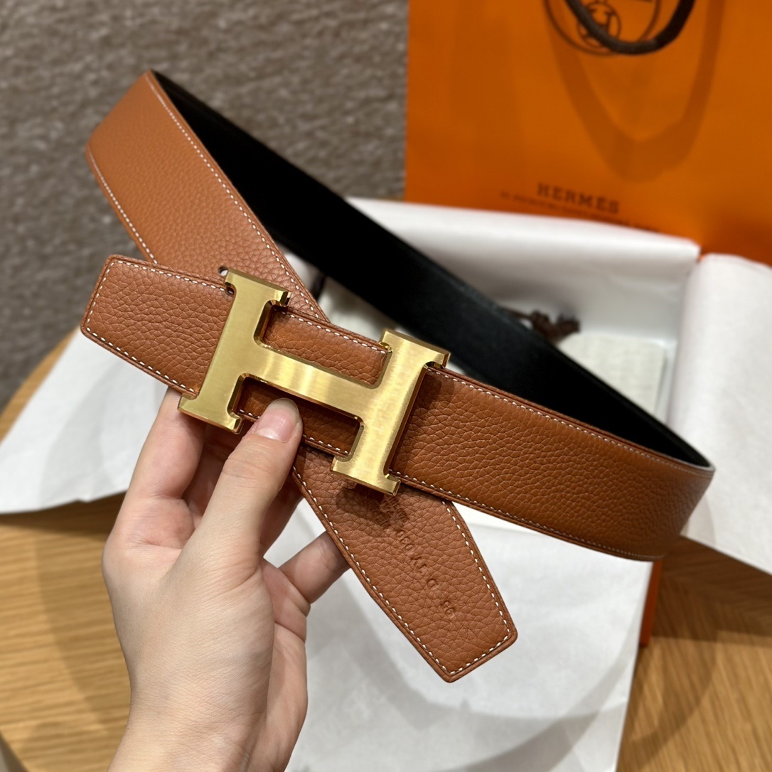 Hermès Black Leather Belt with Iconic Gold H Buckle
