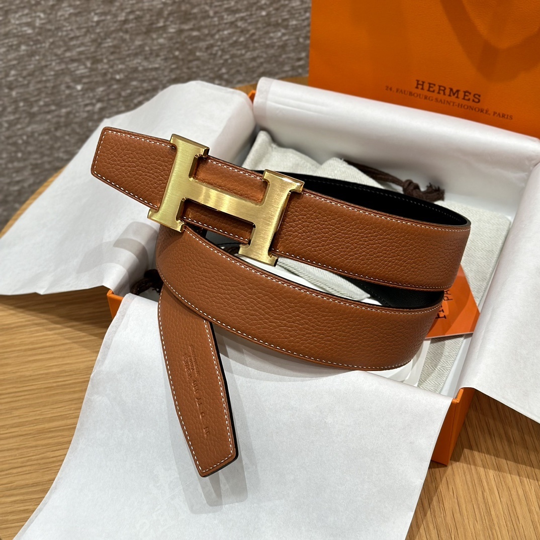 Hermès Black Leather Belt with Iconic Gold H Buckle