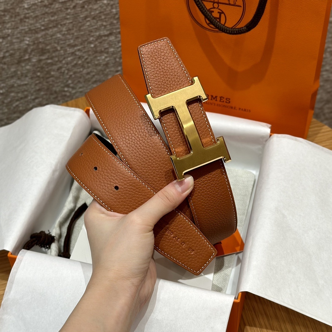 Hermès Black Leather Belt with Iconic Gold H Buckle