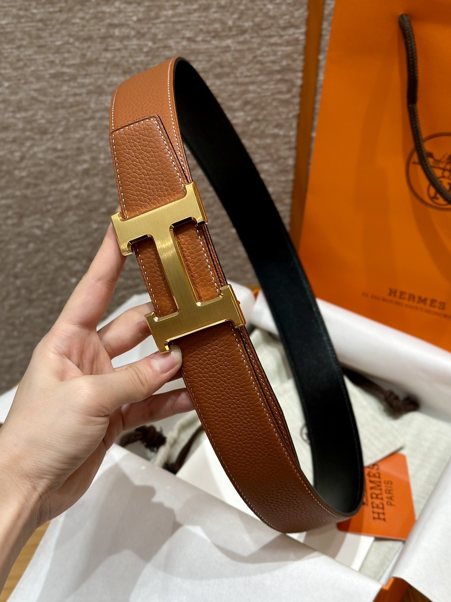 Hermès Black Leather Belt with Iconic Gold H Buckle