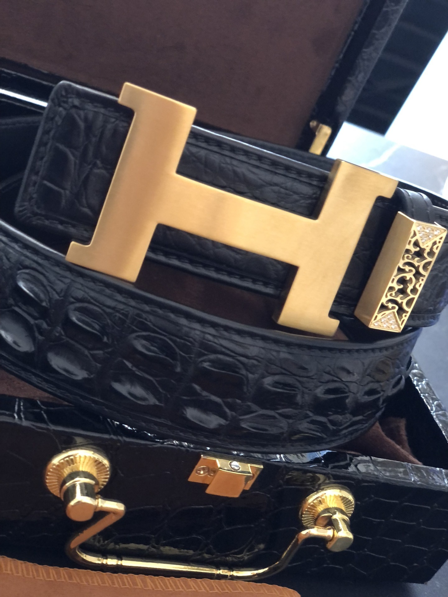 Luxury Men's Genuine Crocodile Leather Belt - Gold H Buckle
