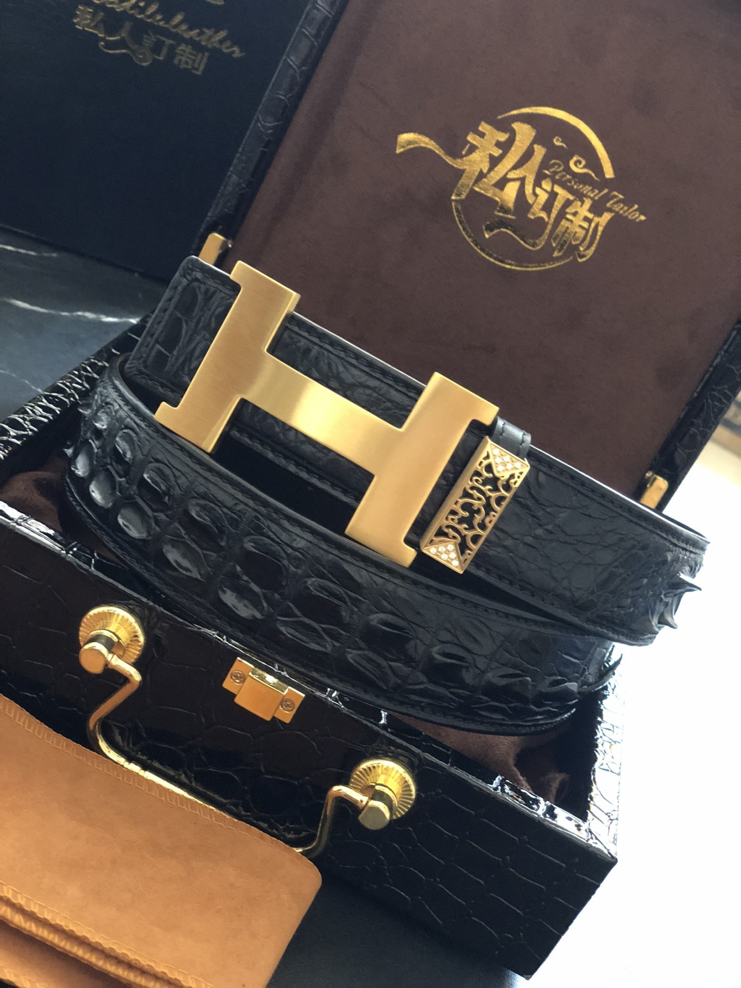 Luxury Men's Genuine Crocodile Leather Belt - Gold H Buckle