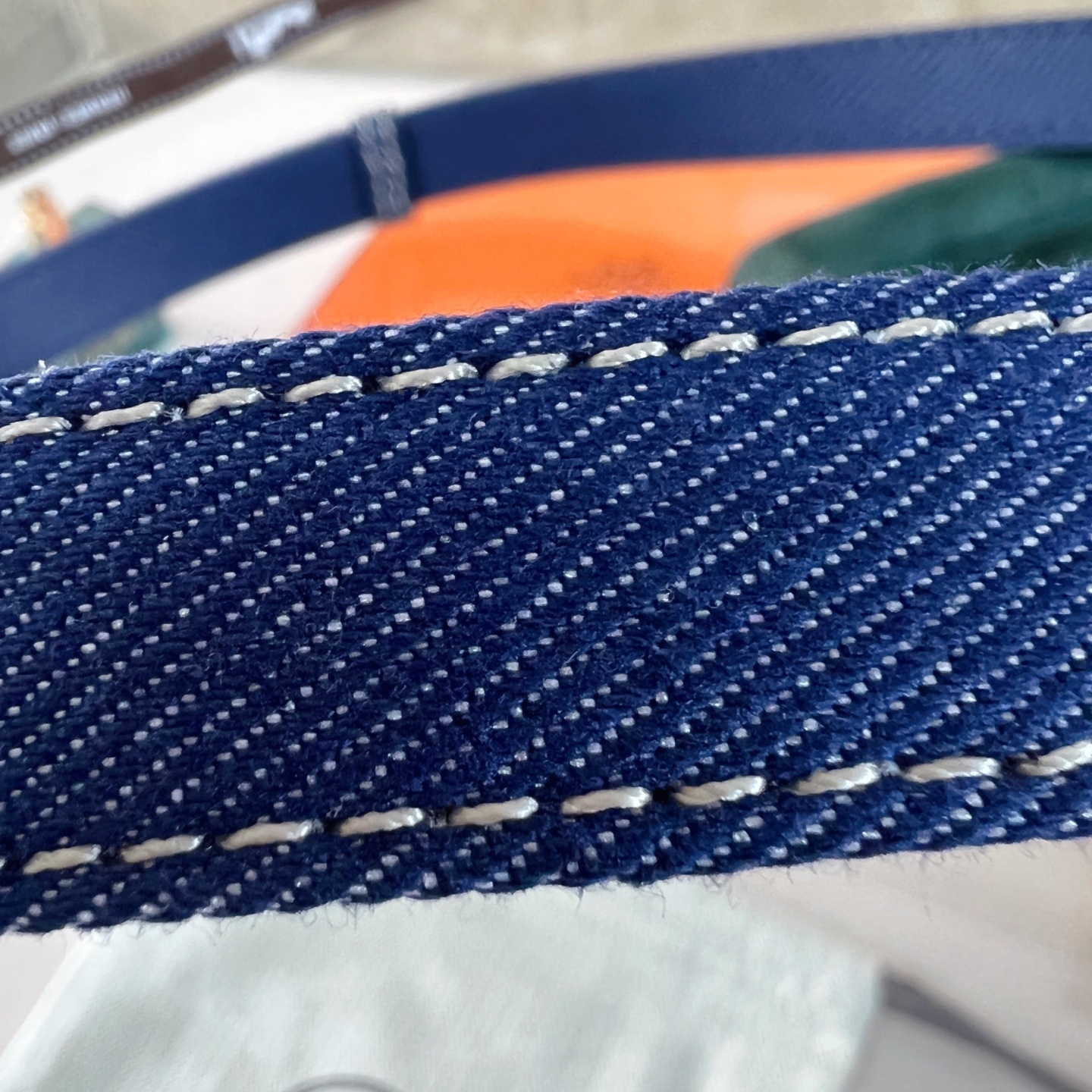 Hermès Kelly 18 Belt Blue Denim with Palladium Hardware